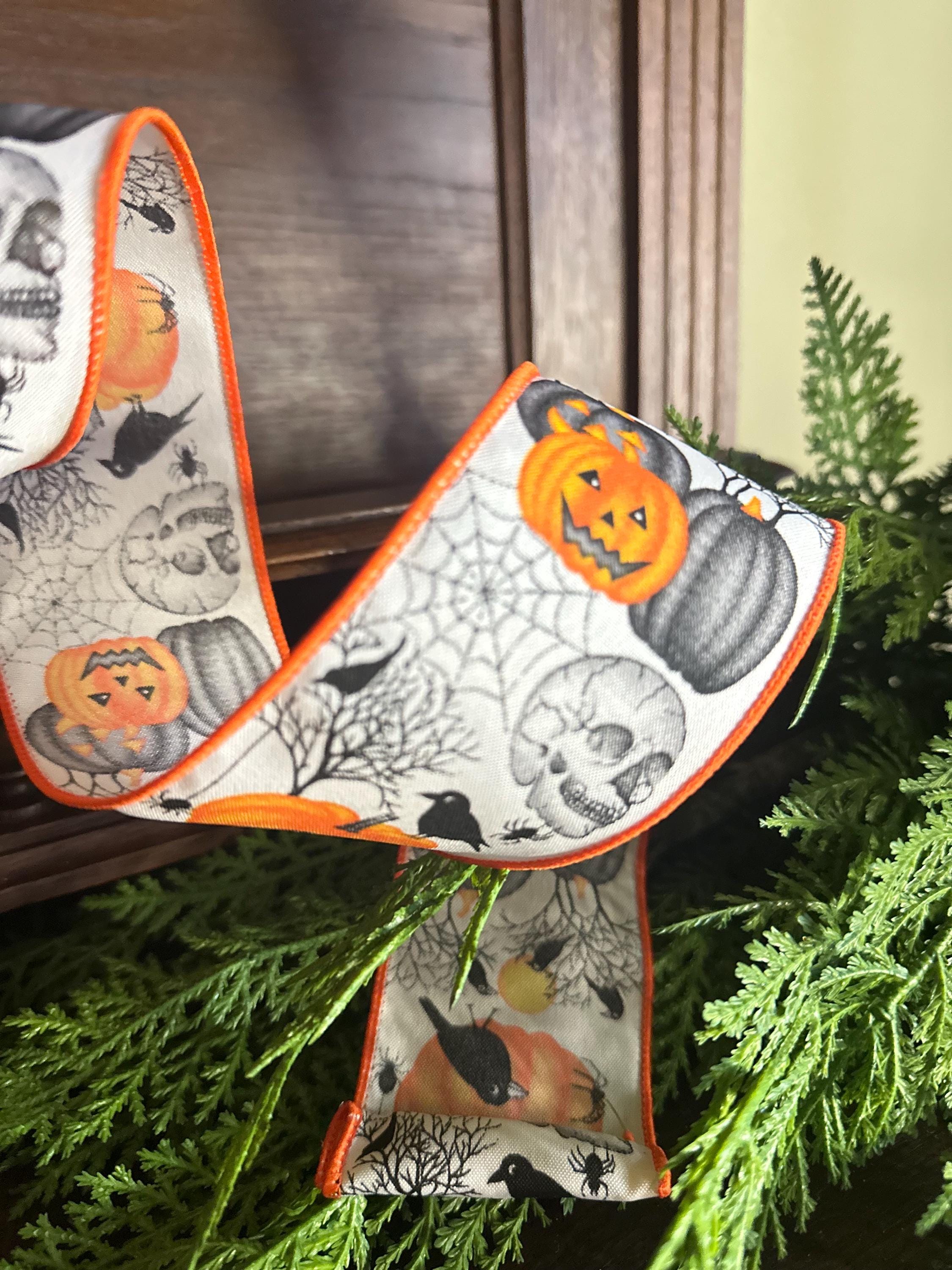 Halloween Wired Ribbon Crow Craft Supply Halloween Pumpkin Ribbon Skull Spider Ribbon Halloween Bow Orange Ribbon Jack O Lantern