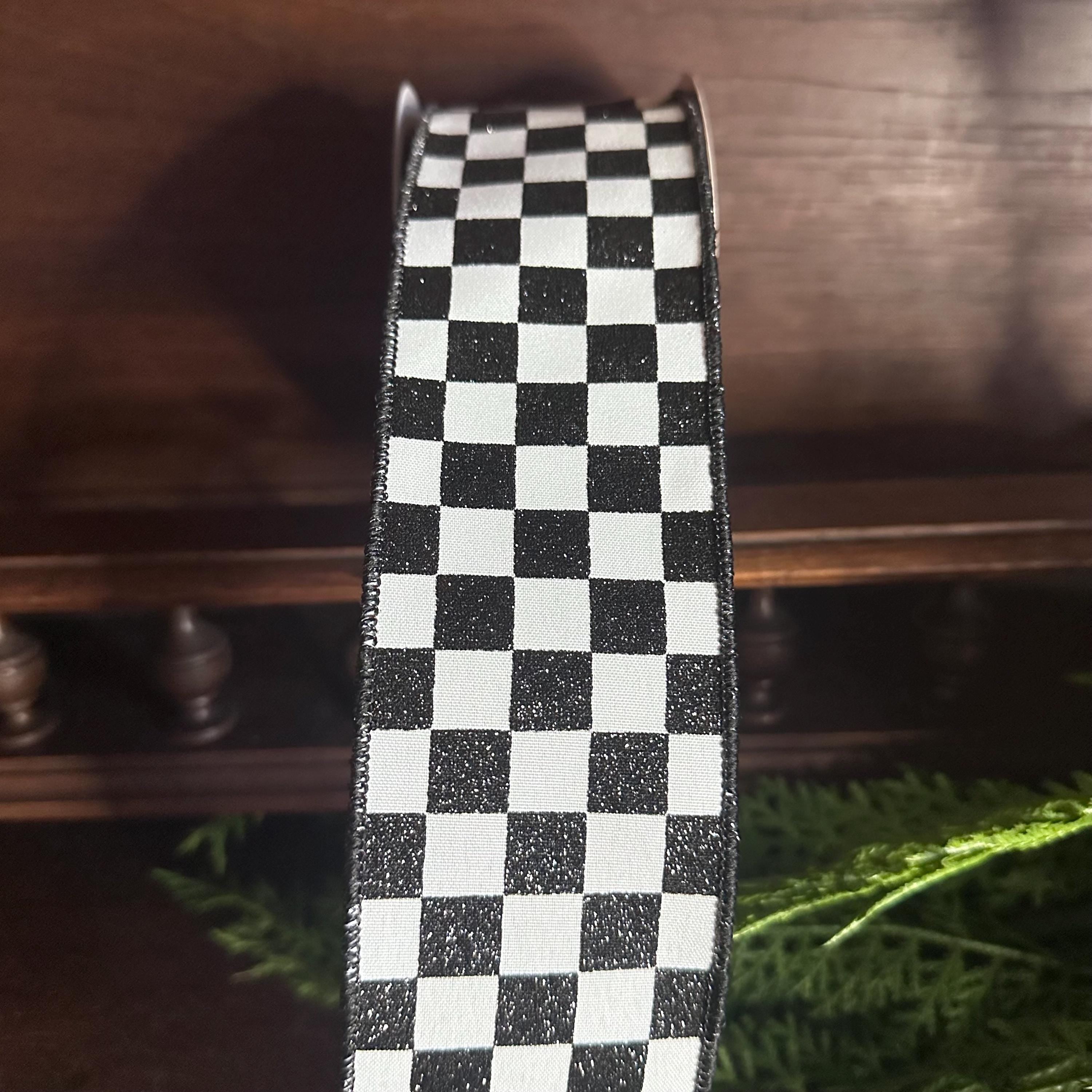 Black White Checkered Ribbon -Available in 2.5", 4" x 10yd - Race Day Game Day Sports