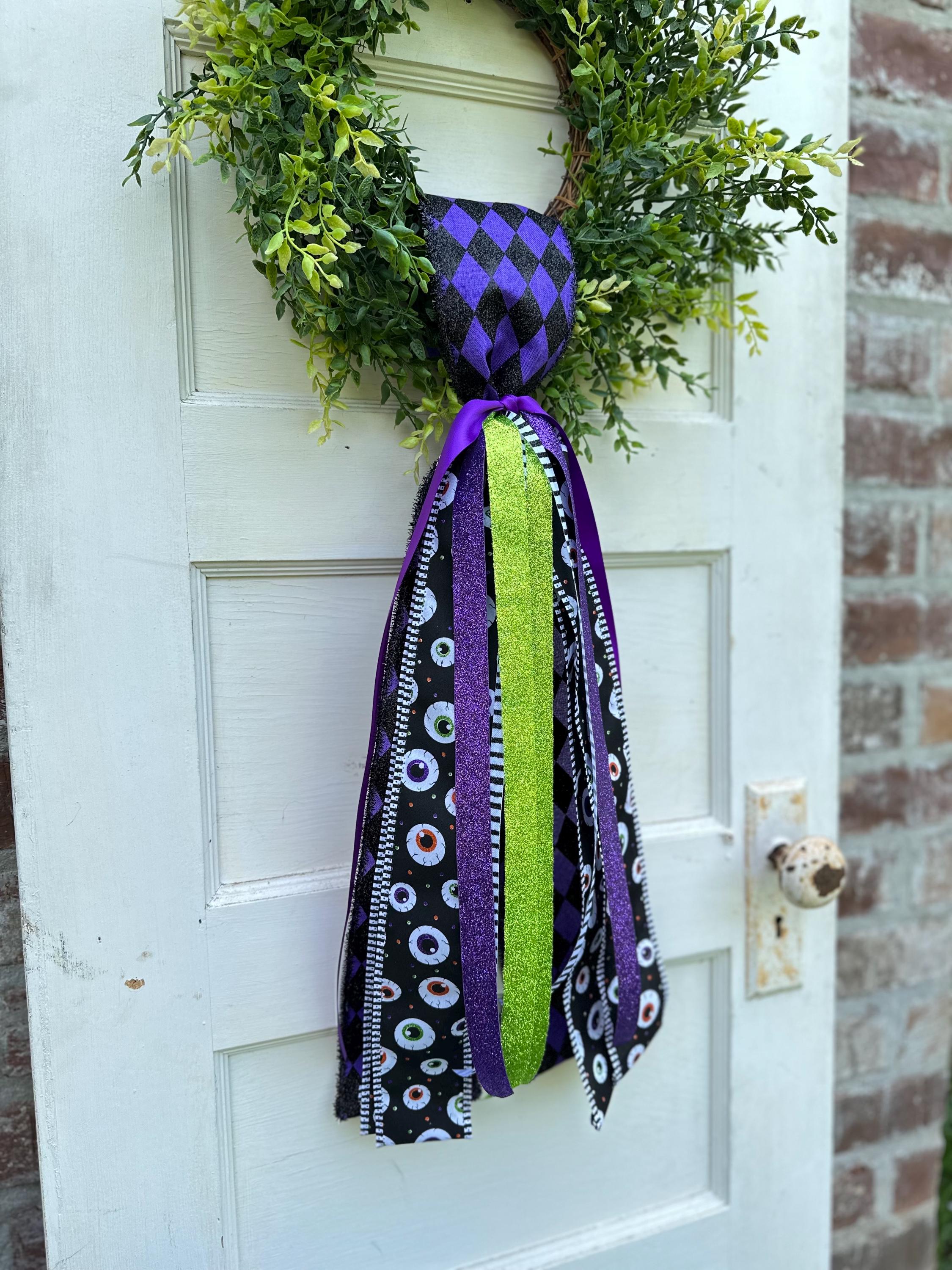 Halloween Wreath Sash Decoration Bow Accent Door Hanging Halloween Decor Gothic Style Ribbon Design Eyeball Pattern Halloween Theme Fall