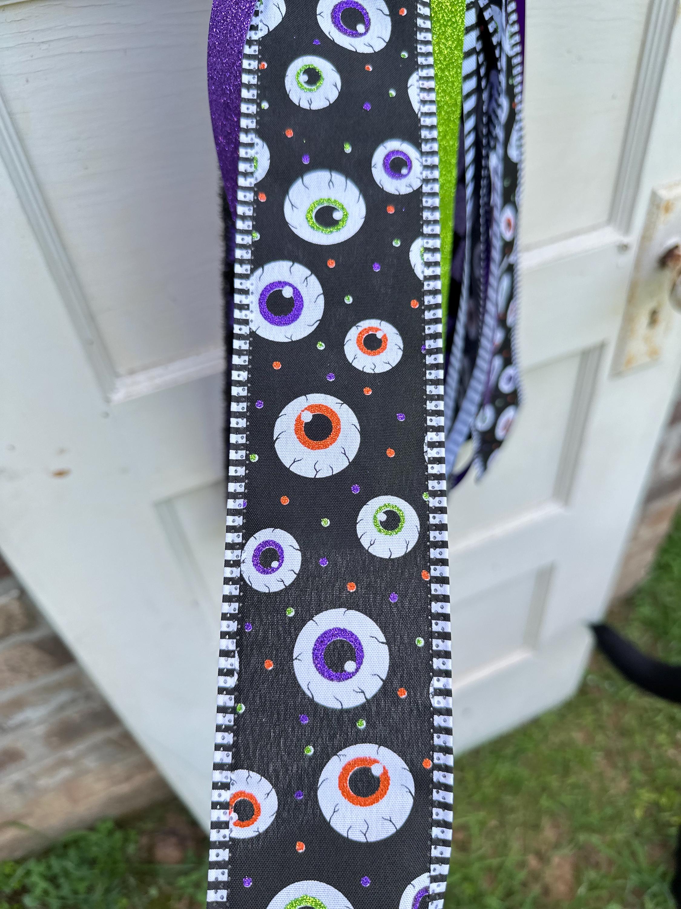Halloween Wreath Sash Decoration Bow Accent Door Hanging Halloween Decor Gothic Style Ribbon Design Eyeball Pattern Halloween Theme Fall