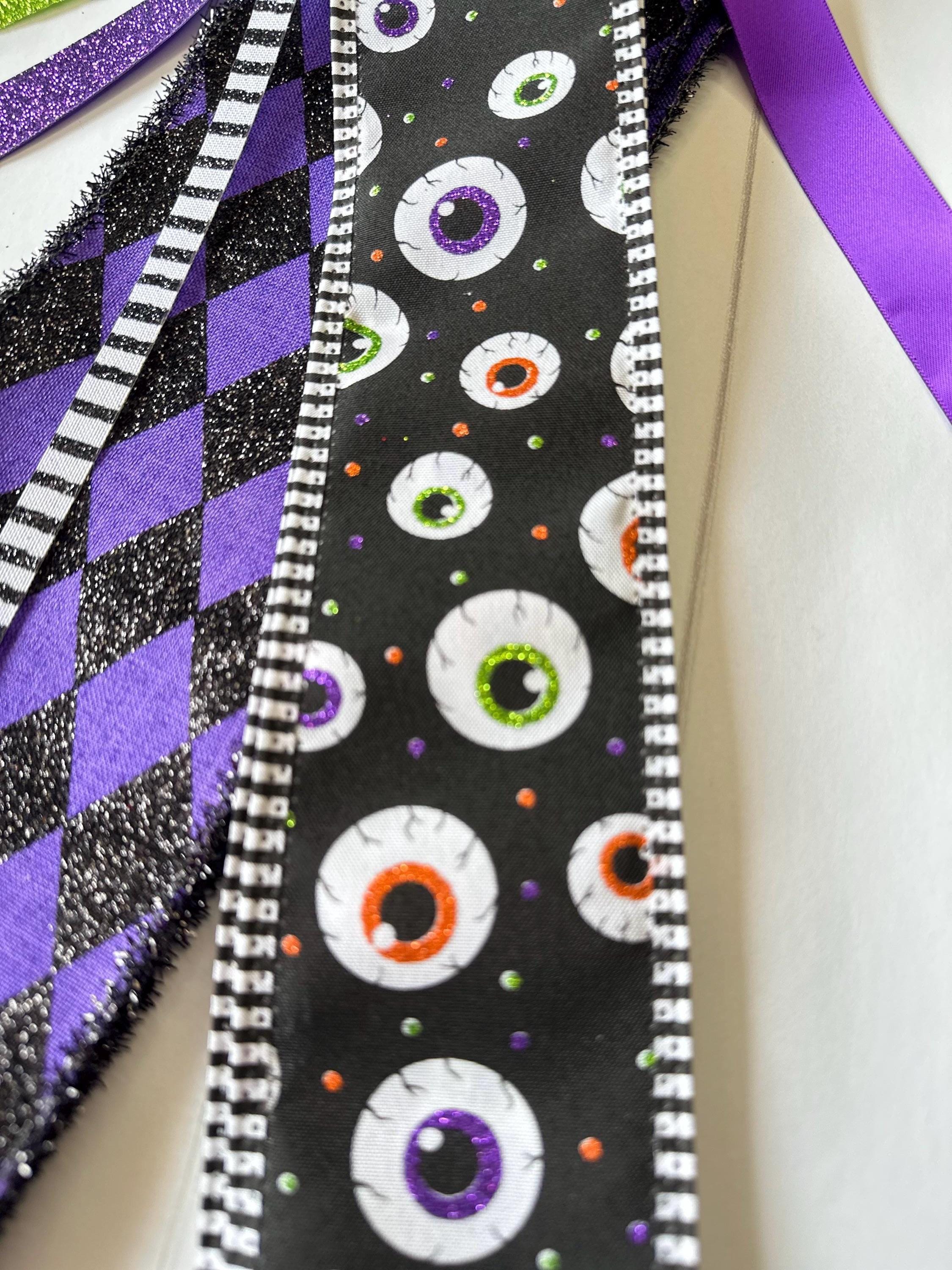 Halloween Wreath Sash Decoration Bow Accent Door Hanging Halloween Decor Gothic Style Ribbon Design Eyeball Pattern Halloween Theme Fall