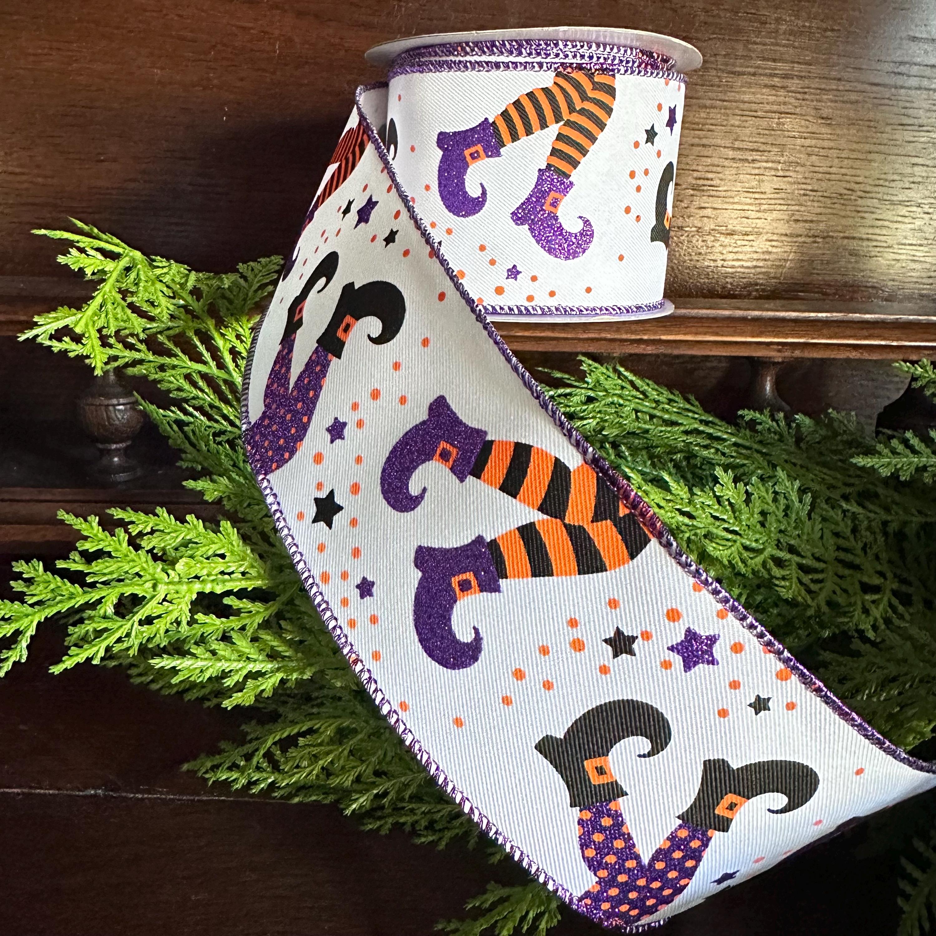 Halloween Wired Ribbon Witch Legs Ribbon Spooky Ribbon Halloween Decor Ribbon Wreath Making Ribbon Halloween wreath ribbon 10 Yard Roll