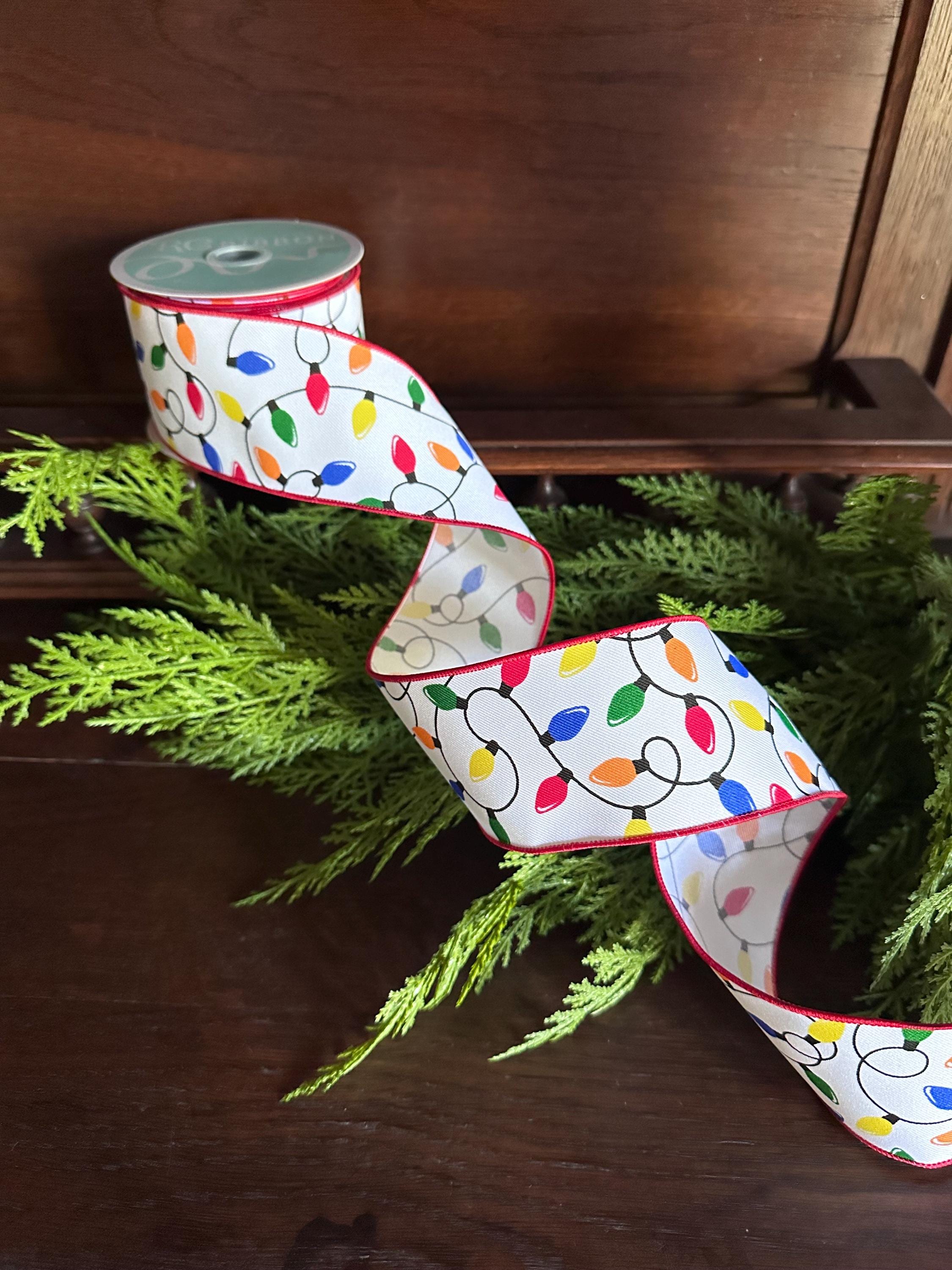 Christmas Light Ribbon, Christmas Ribbon, Holiday Ribbon, Decorative Ribbon for Wreaths, Gift Wrapping Ribbon, Christmas Bow Ribbon