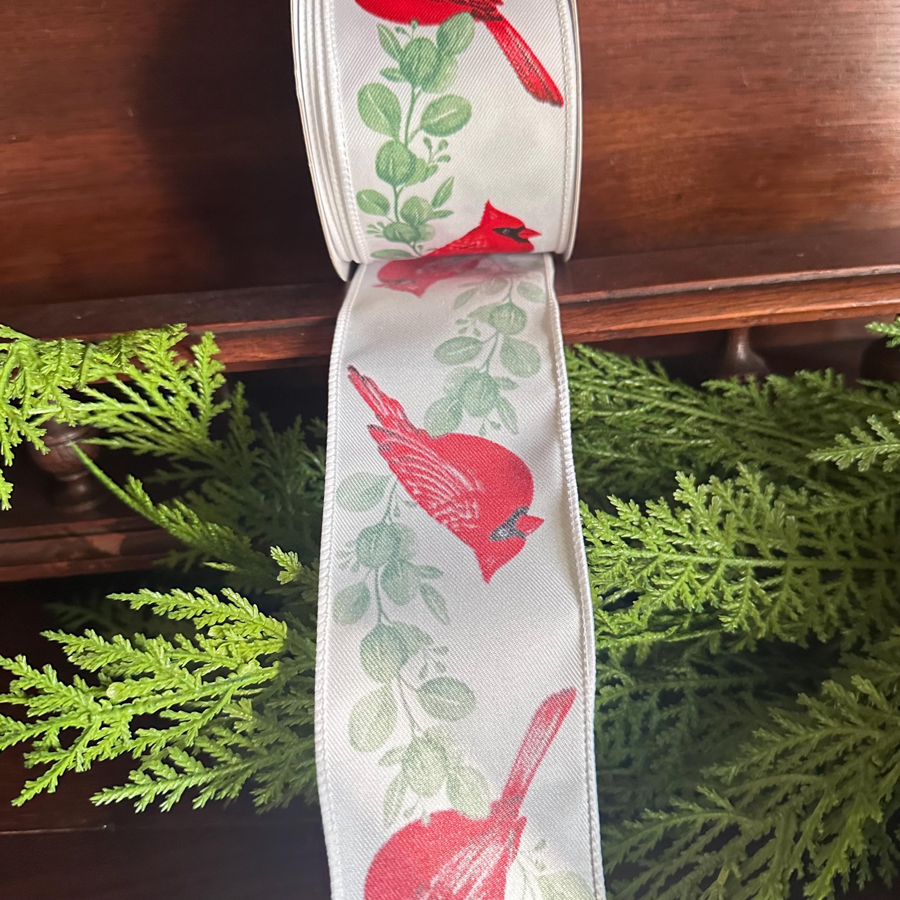 Cardinal Wired Ribbon Red Cardinal Christmas Ribbon Holiday Wreath Ribbon Christmas Tree Bow Ribbon Floral Craft Supply