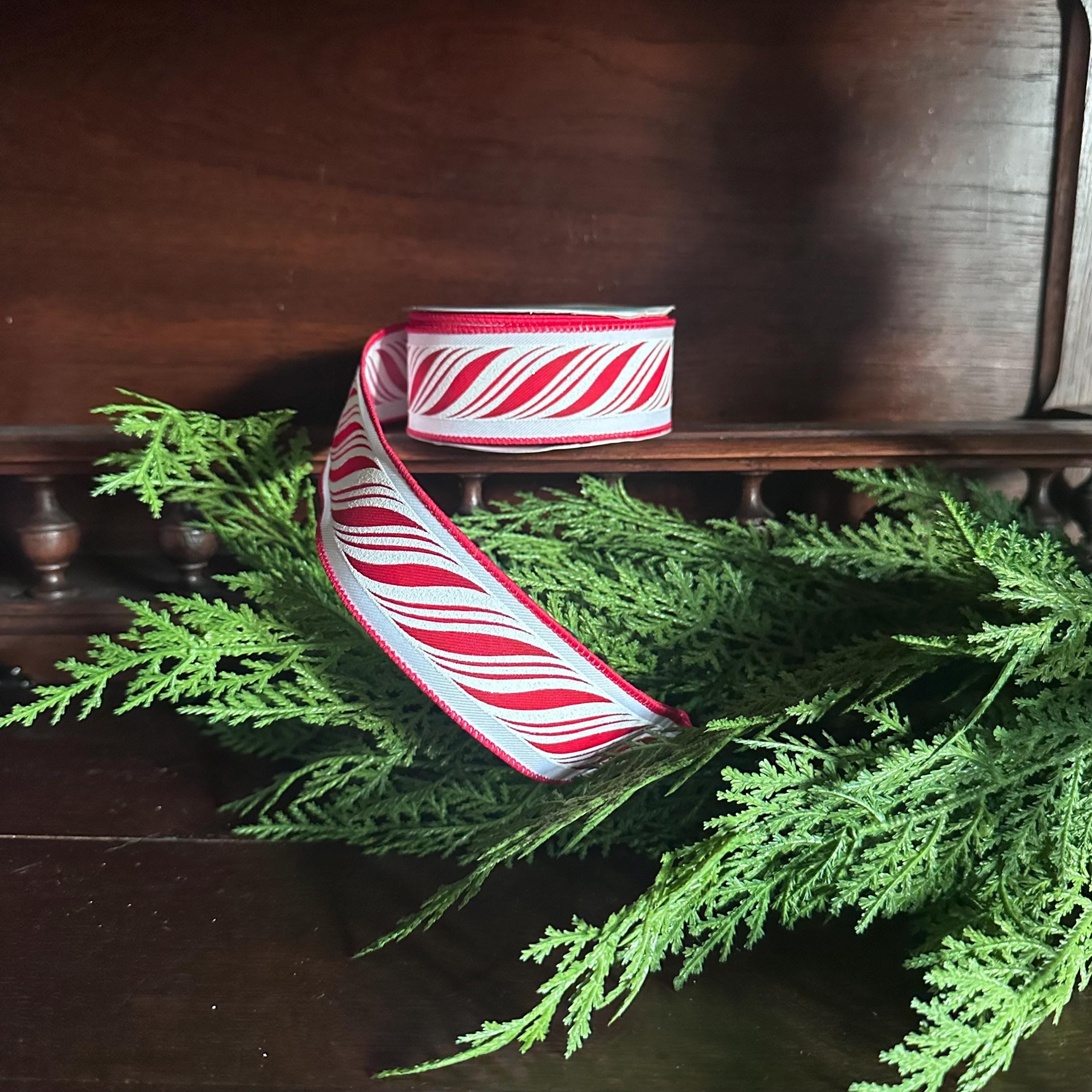 Candy Cane Christmas Ribbon, Peppermint Wired Ribbon, Holiday Ribbon, Bow Making Ribbon, Designer Ribbon, Christmas Decor