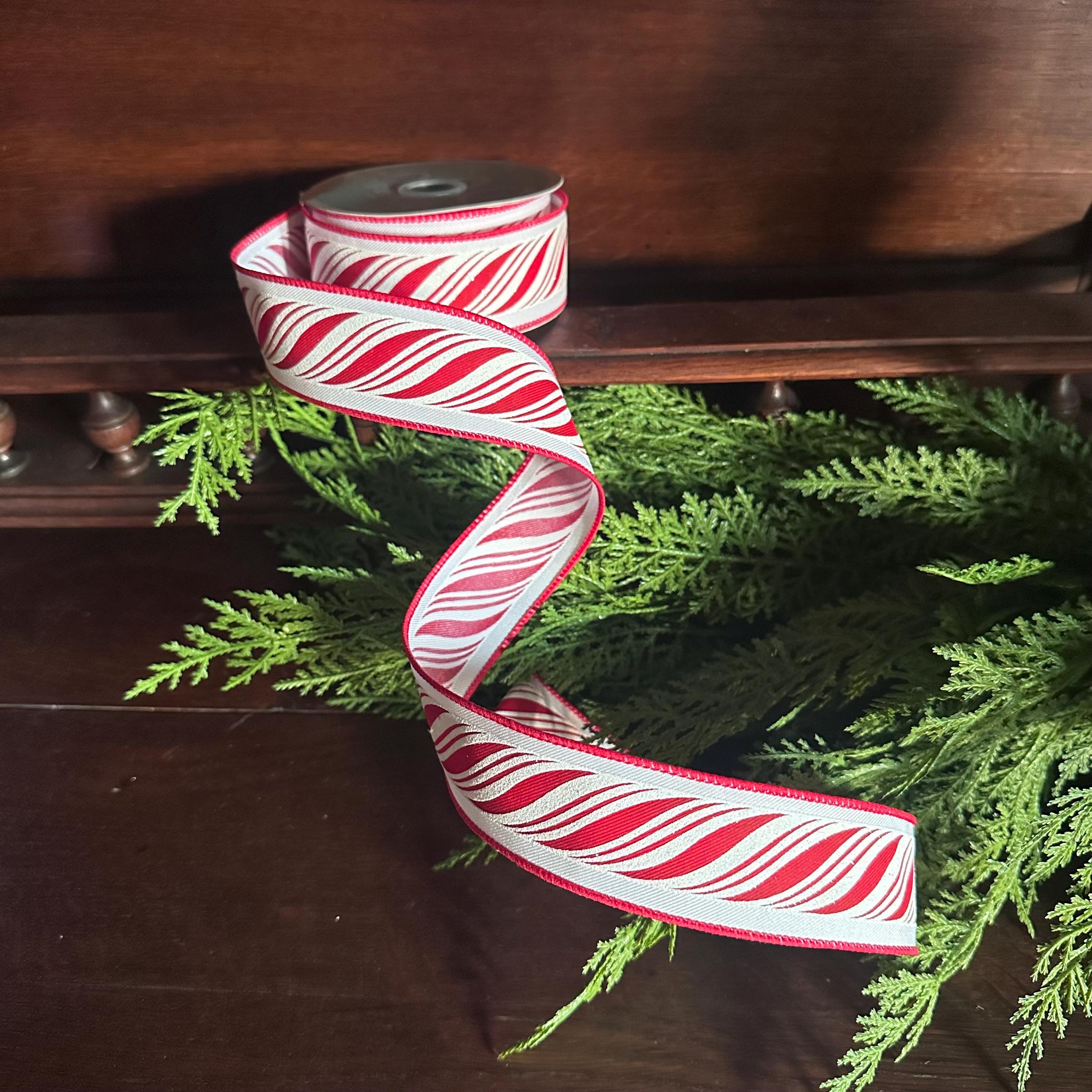 Candy Cane Christmas Ribbon, Peppermint Wired Ribbon, Holiday Ribbon, Bow Making Ribbon, Designer Ribbon, Christmas Decor