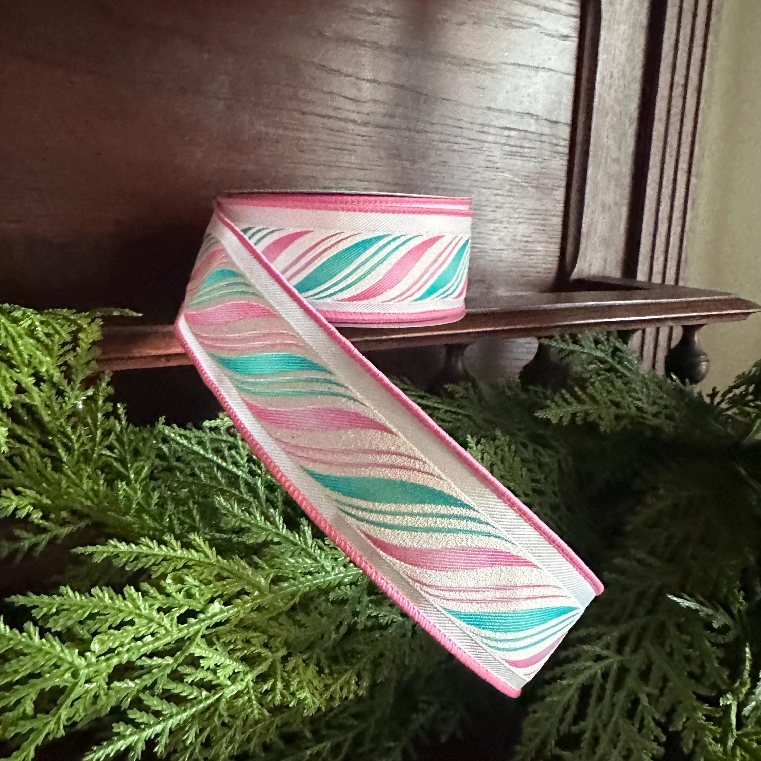 Candy Cane Christmas Ribbon, Peppermint Wired Ribbon, Pink Mint Ribbon, Holiday Ribbon, Bow Making Ribbon, Christmas Decor