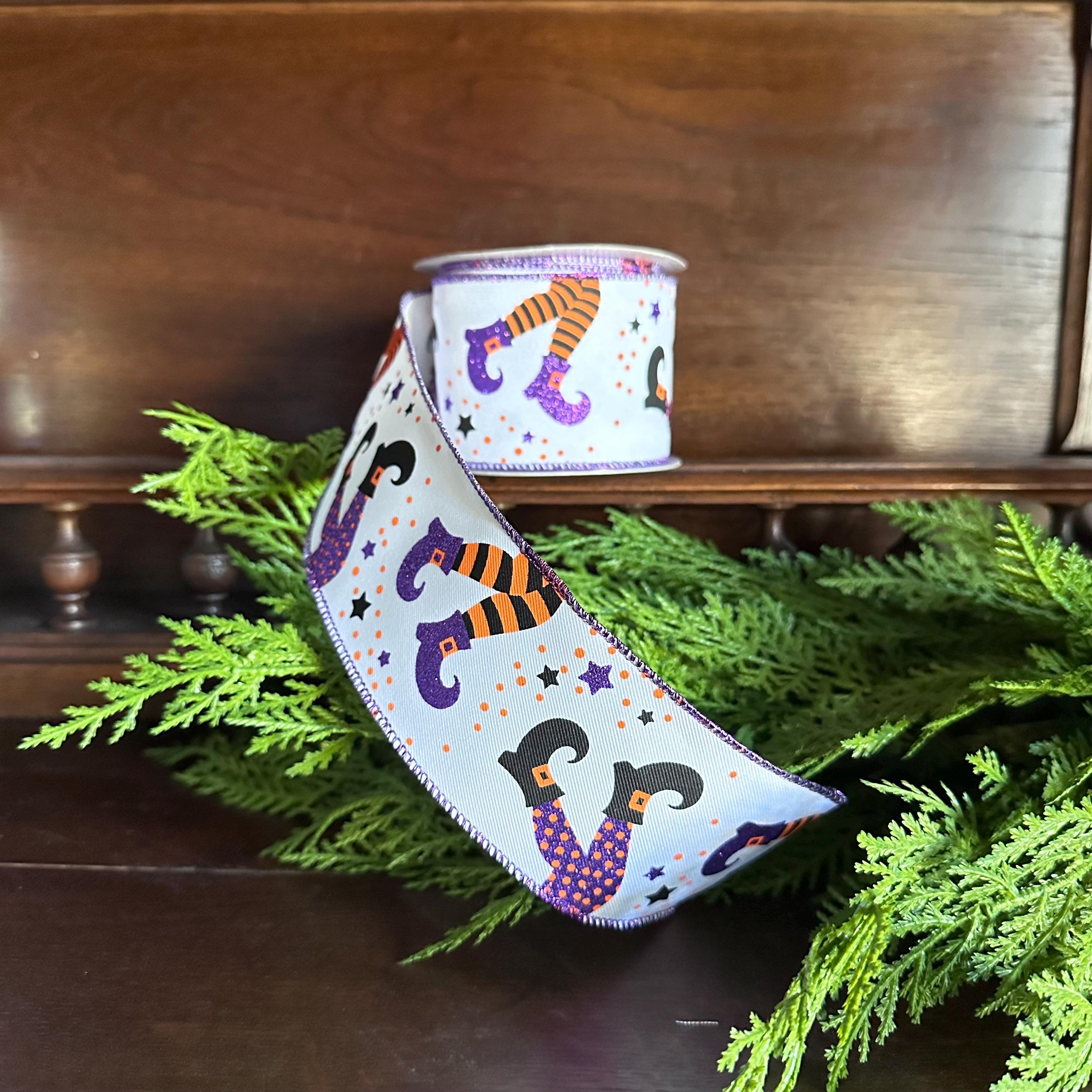 Halloween Wired Ribbon Witch Legs Ribbon Spooky Ribbon Halloween Decor Ribbon Wreath Making Ribbon Halloween wreath ribbon 10 Yard Roll