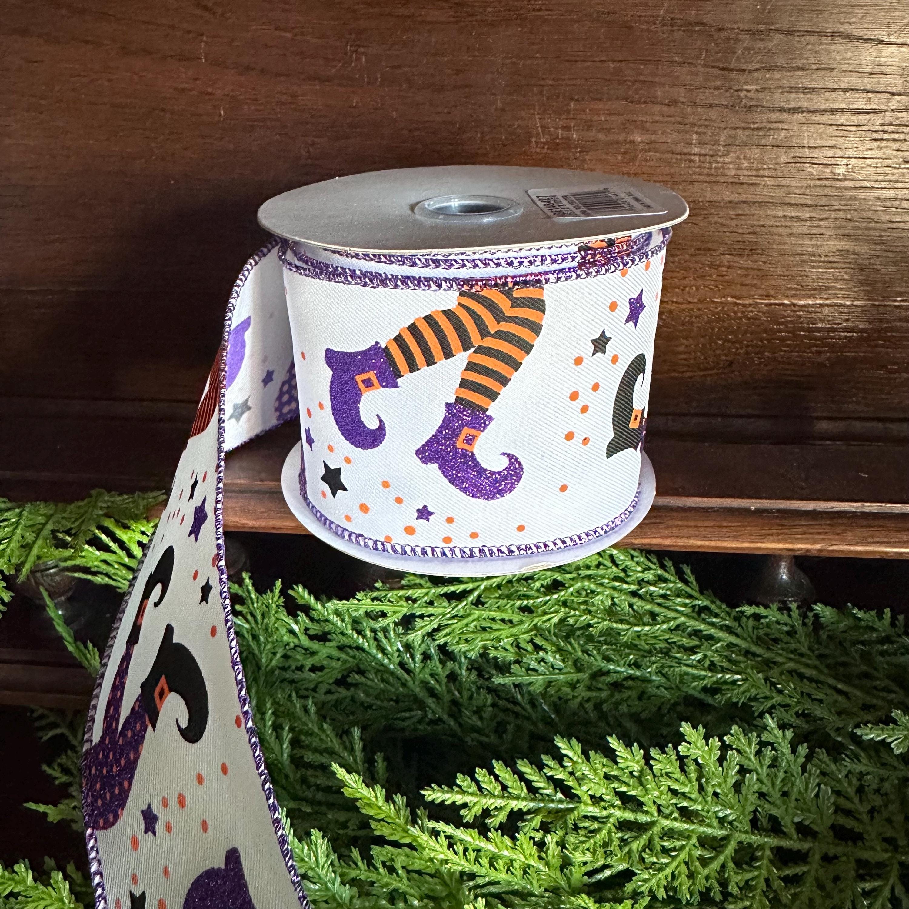 Halloween Wired Ribbon Witch Legs Ribbon Spooky Ribbon Halloween Decor Ribbon Wreath Making Ribbon Halloween wreath ribbon 10 Yard Roll