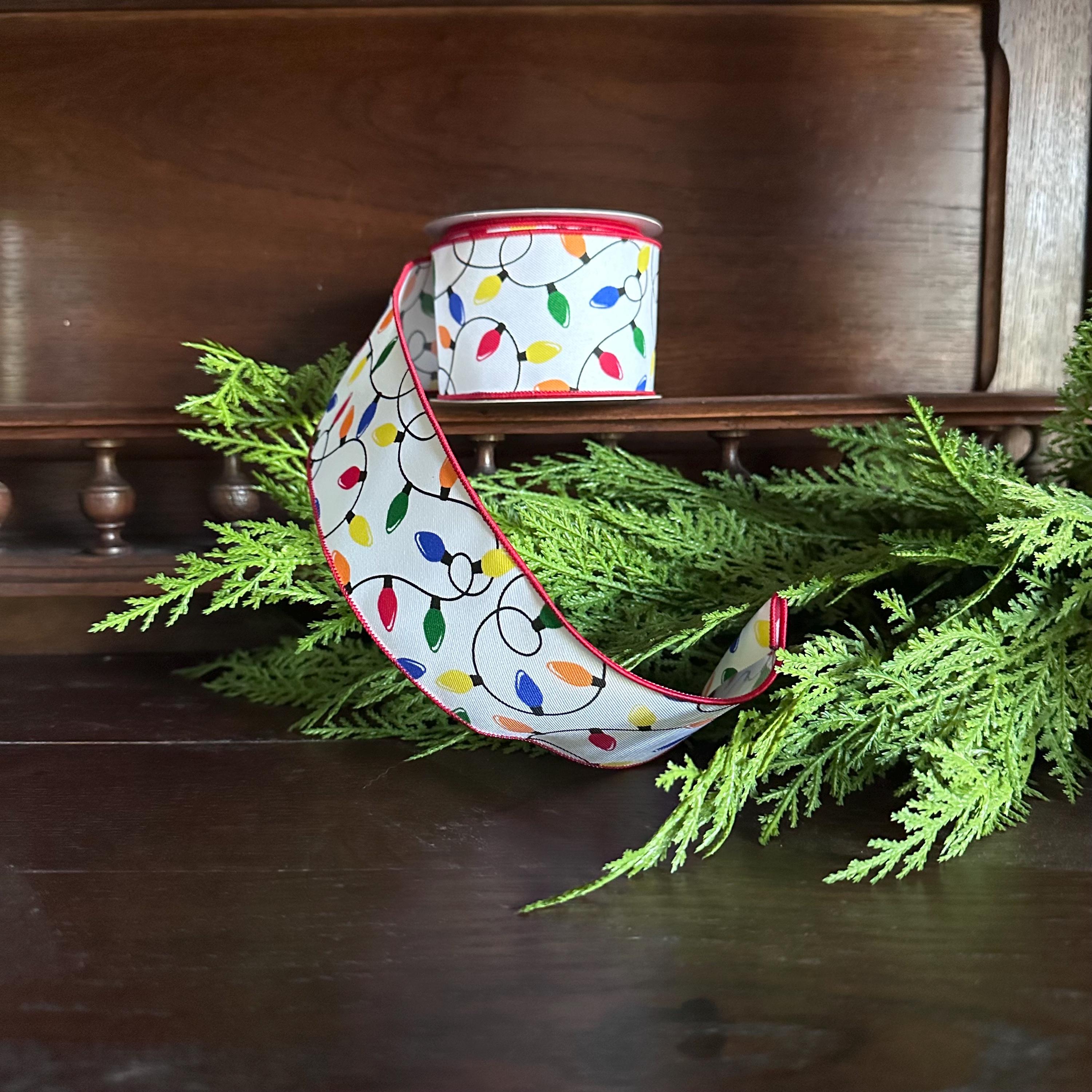 Christmas Light Ribbon, Christmas Ribbon, Holiday Ribbon, Decorative Ribbon for Wreaths, Gift Wrapping Ribbon, Christmas Bow Ribbon