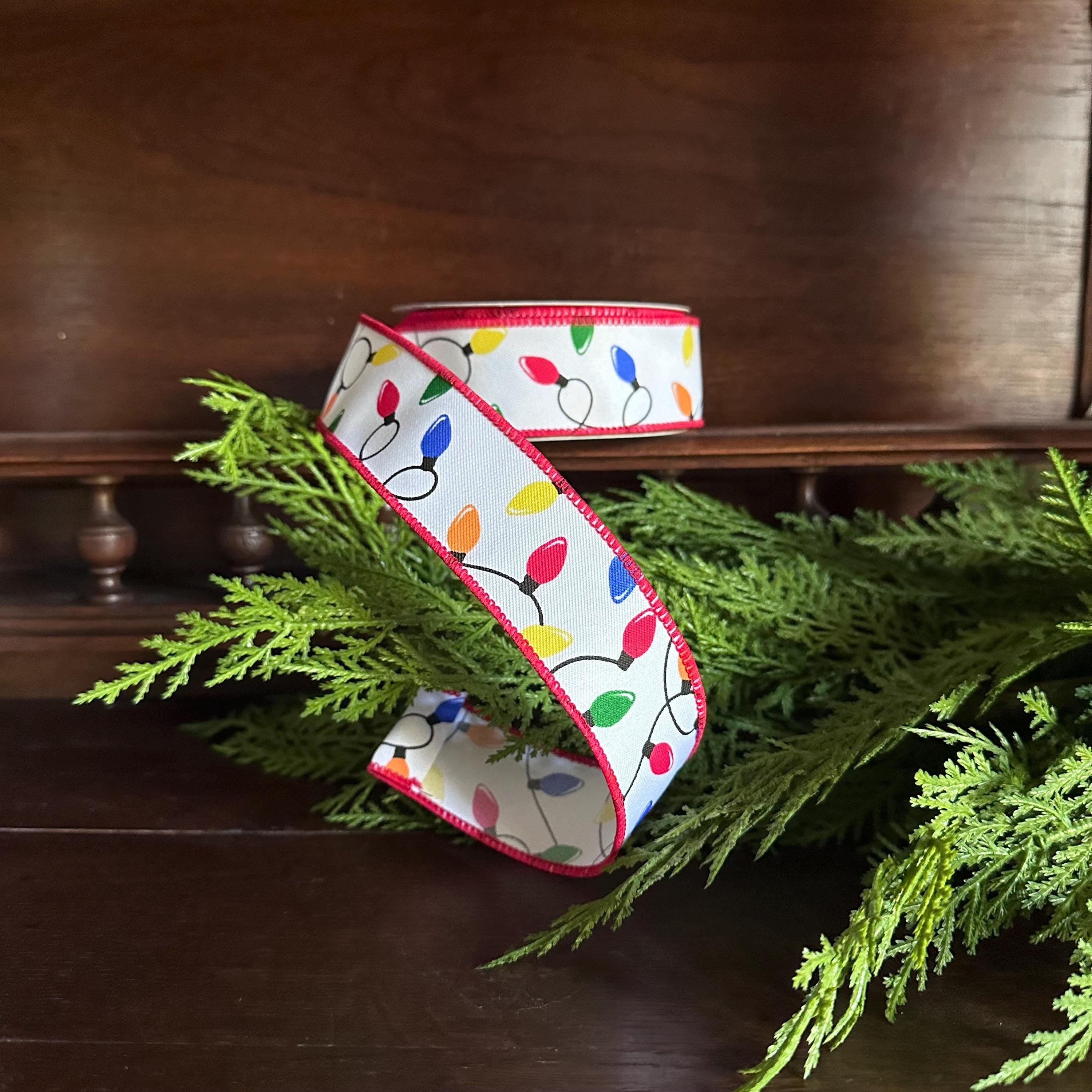 Christmas Light Ribbon, Christmas Ribbon, Holiday Ribbon, Decorative Ribbon for Wreaths, Gift Wrapping Ribbon, Christmas Bow Ribbon