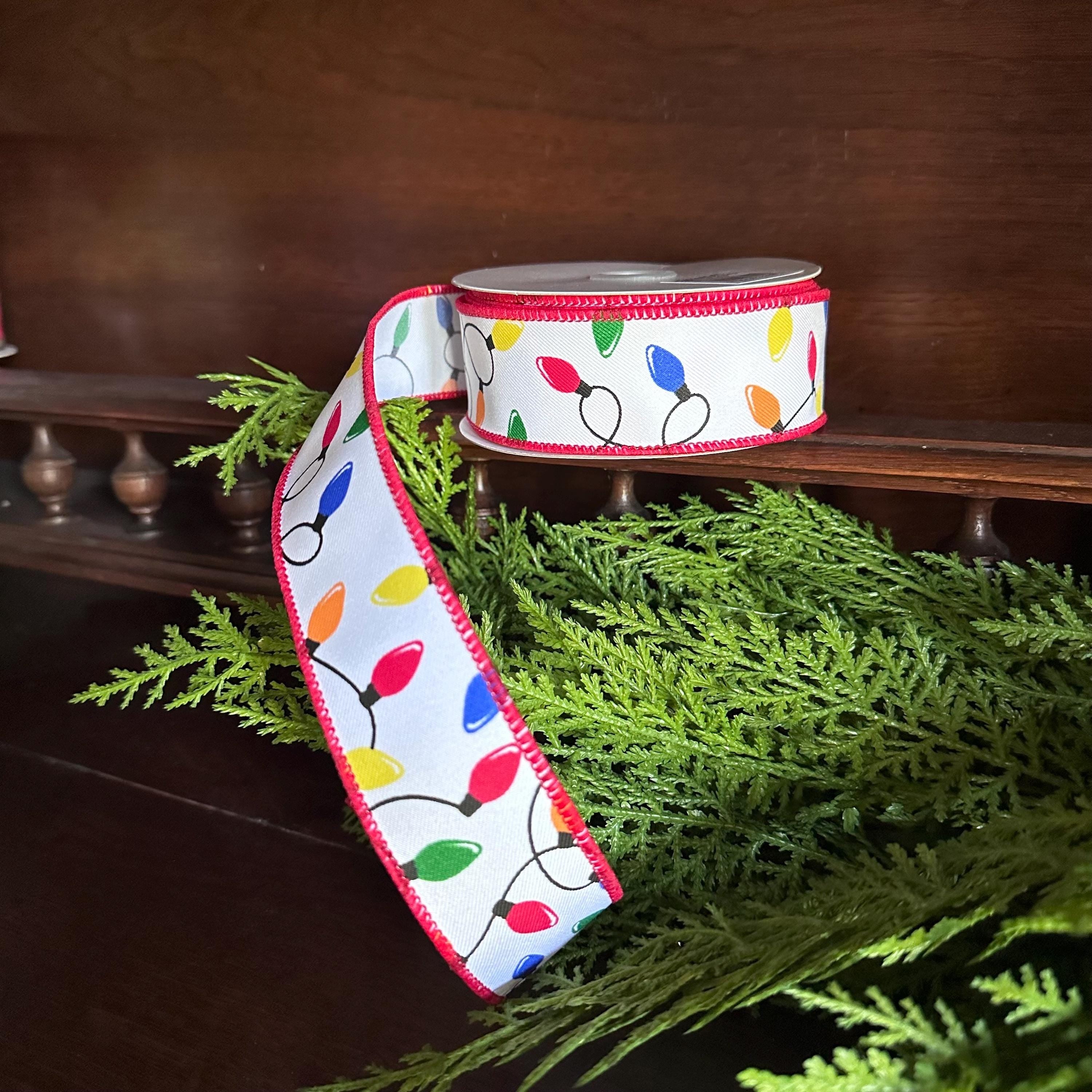 Christmas Light Ribbon, Christmas Ribbon, Holiday Ribbon, Decorative Ribbon for Wreaths, Gift Wrapping Ribbon, Christmas Bow Ribbon