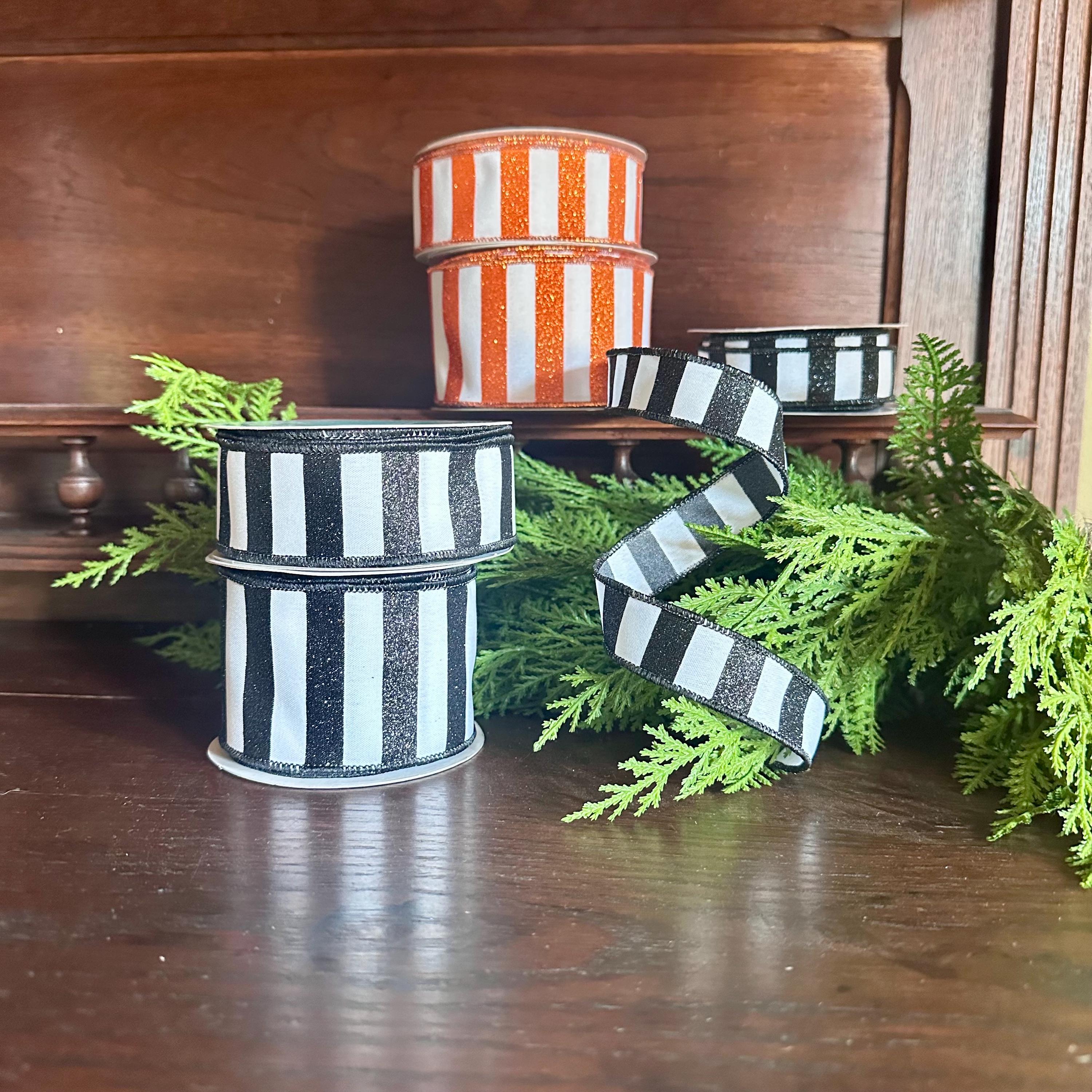 Black White Stripe Ribbon Wired Edge Ribbon Wreath Ribbon Bow Making Ribbon Farmhouse Ribbon Halloween Ribbon Gift Wrap Ribbon 10 Yard Roll