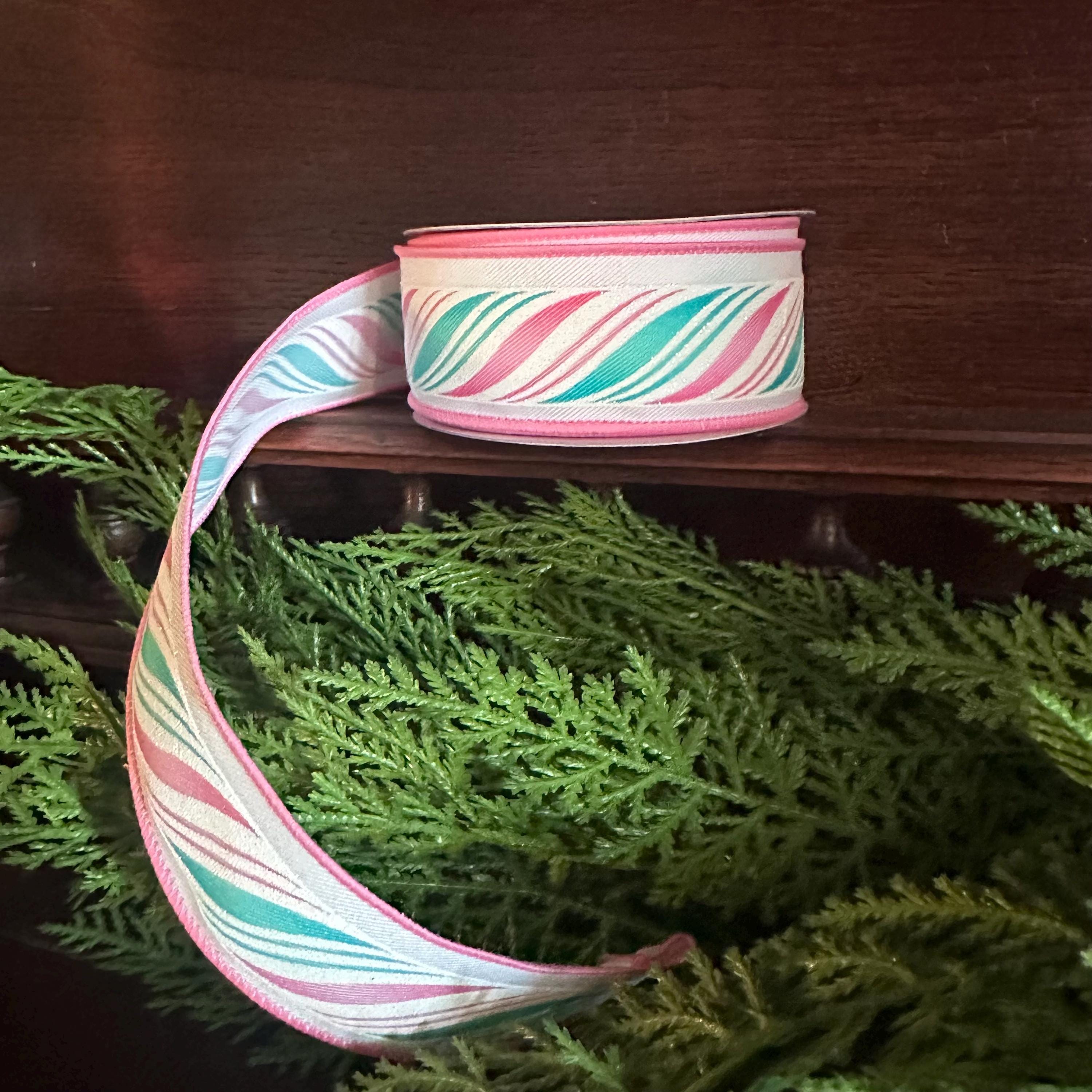 Candy Cane Christmas Ribbon, Peppermint Wired Ribbon, Pink Mint Ribbon, Holiday Ribbon, Bow Making Ribbon, Christmas Decor