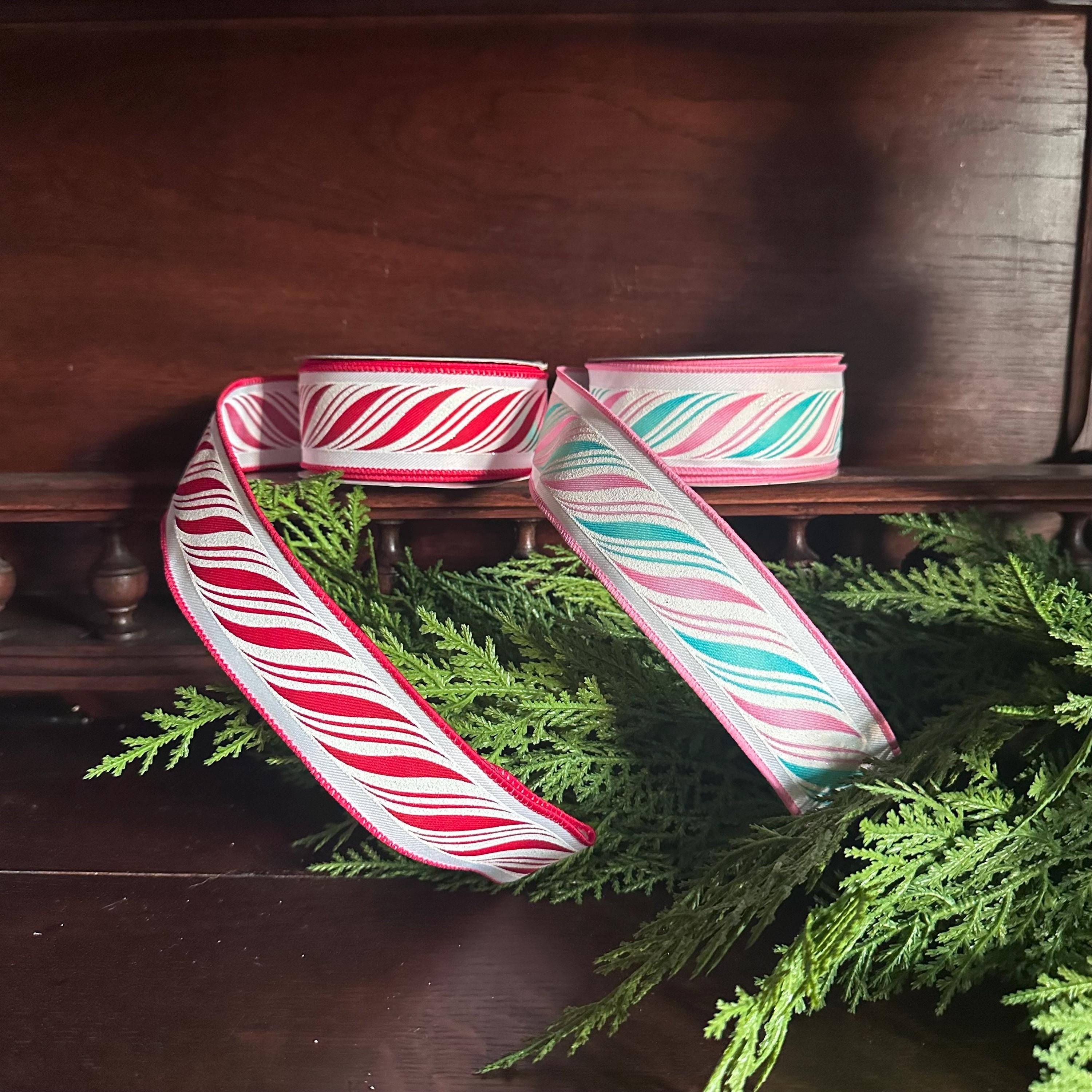 Candy Cane Christmas Ribbon, Peppermint Wired Ribbon, Pink Mint Ribbon, Holiday Ribbon, Bow Making Ribbon, Christmas Decor