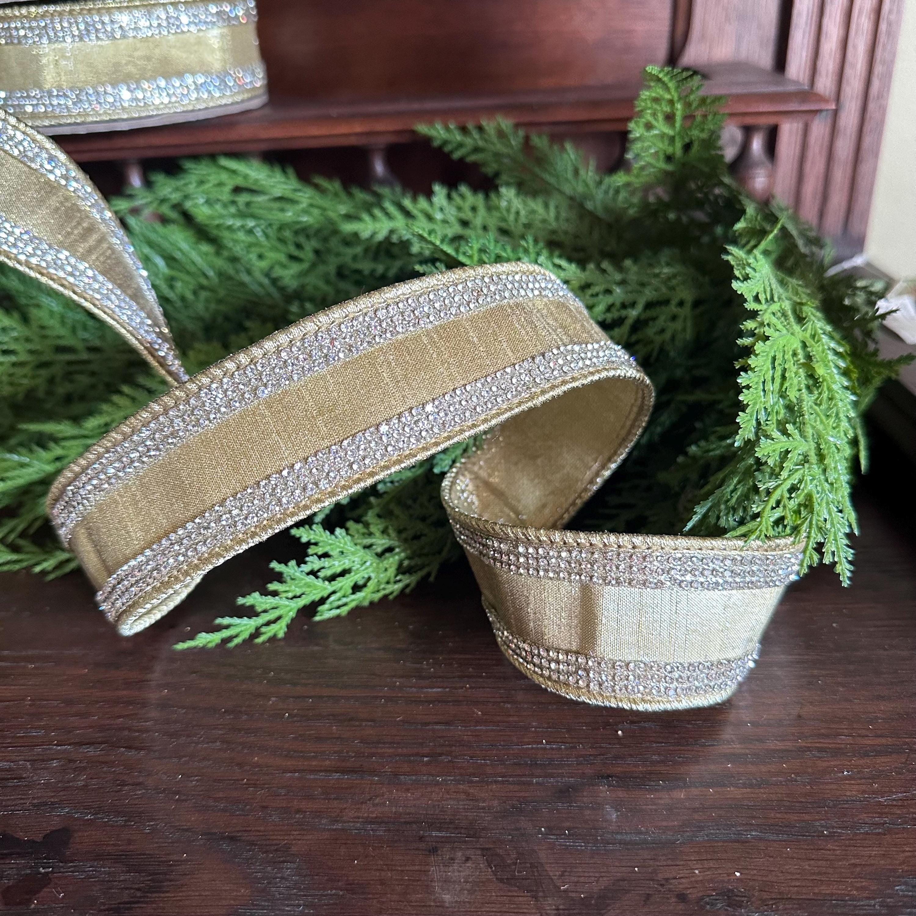 Gold Crystal Edge Ribbon Wired Ribbon Luxury Designer Ribbon Wedding Ribbon Christmas Tree Ribbon Wreath Ribbon Holiday Decor D Stevens