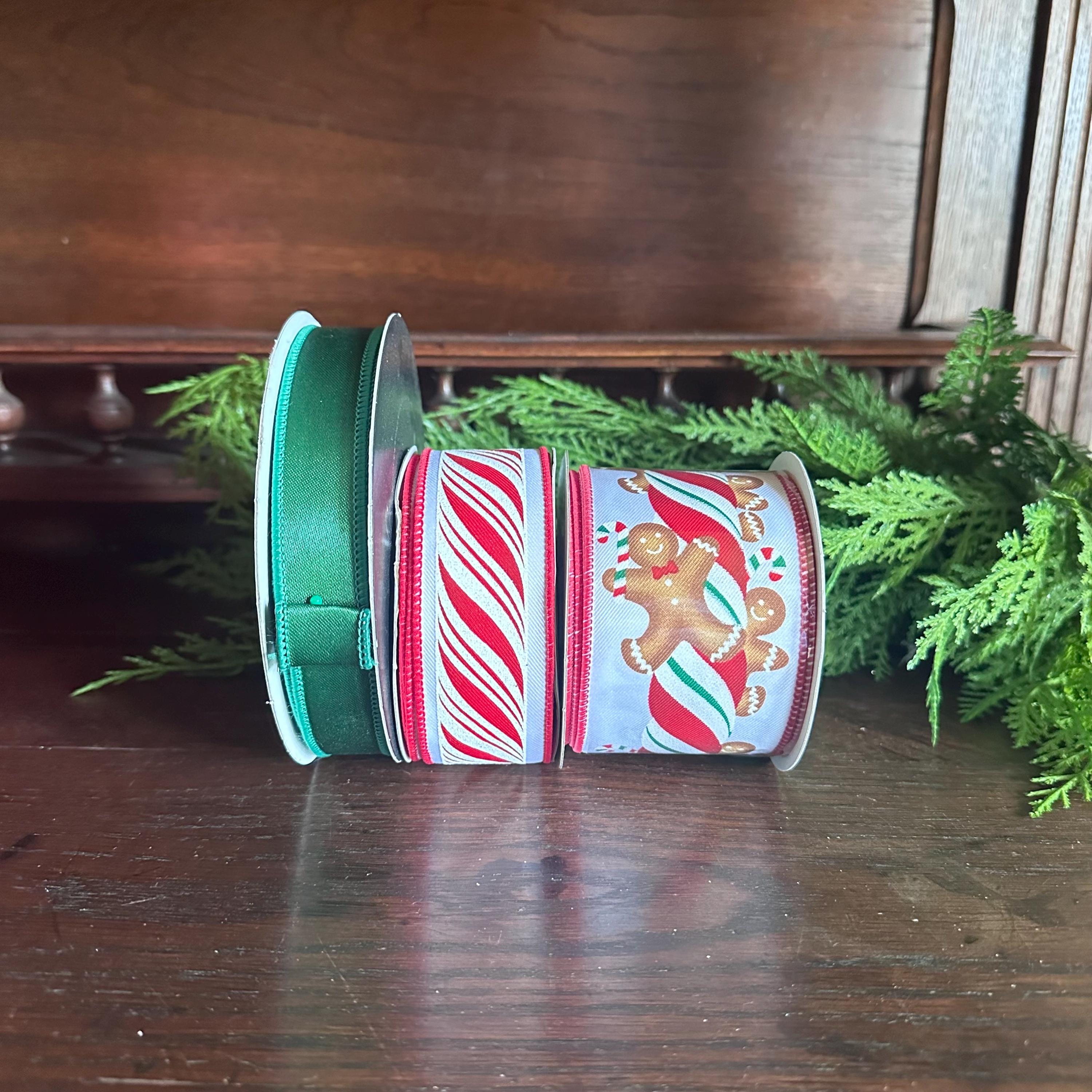 Christmas Ribbon, Gingerbread Candy Cane Wired Ribbon for Wreaths, Bows & Tree Decorating Craft Supply Wreath Making Decorative Ribbon