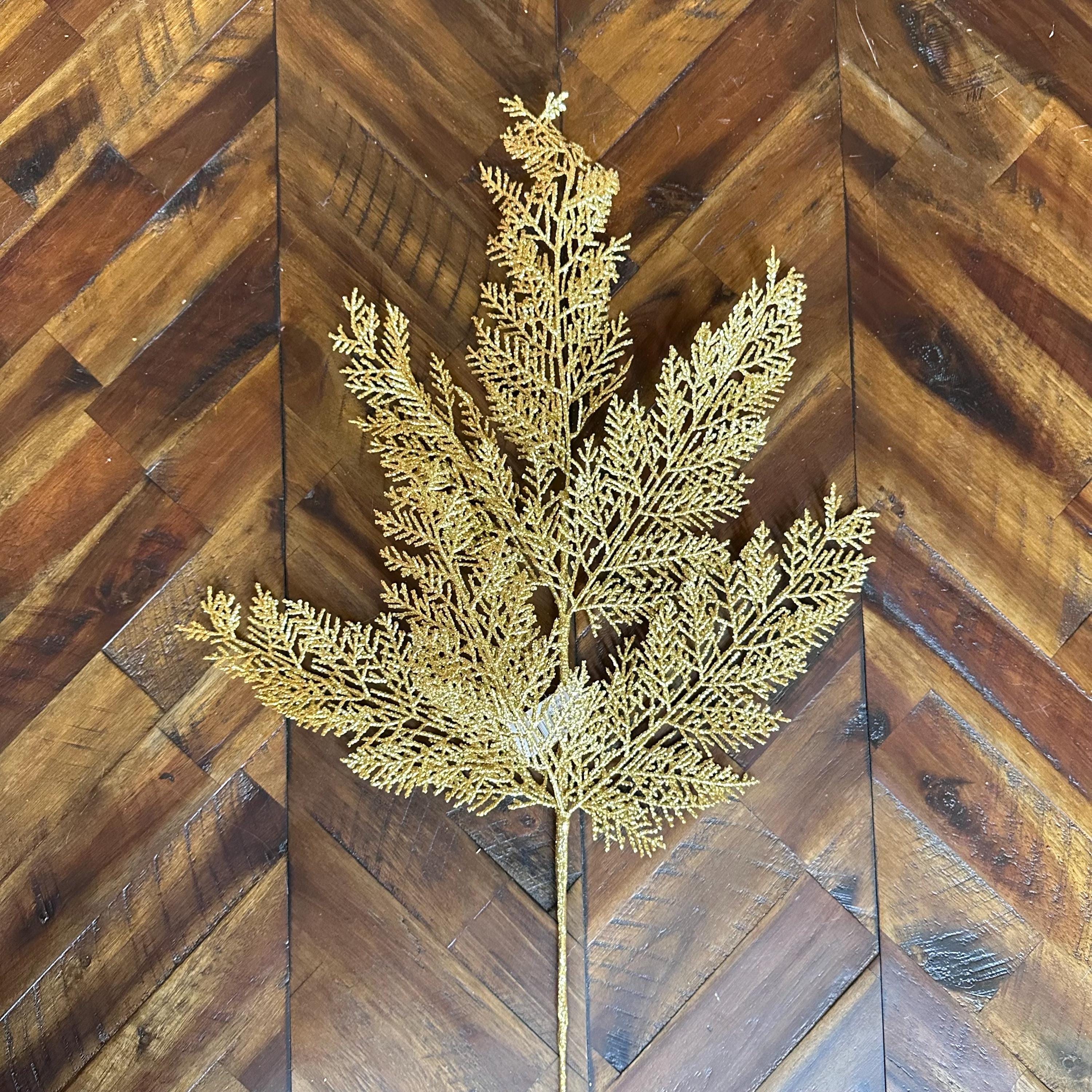 Gold Glitter Leaf Spray for Christmas Tree Mantel Garland Holiday Decor Sparkly Artificial Pick for Wreath Making Floral Arrangements
