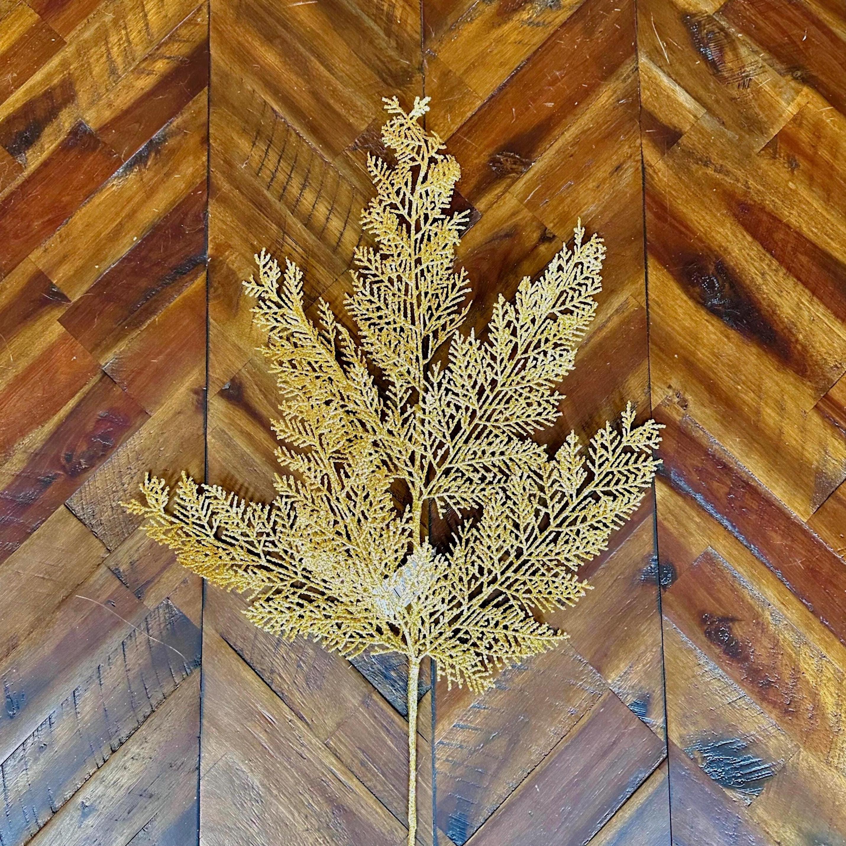 Gold Glitter Leaf Spray for Christmas Tree Mantel Garland Holiday Decor Sparkly Artificial Pick for Wreath Making Floral Arrangements