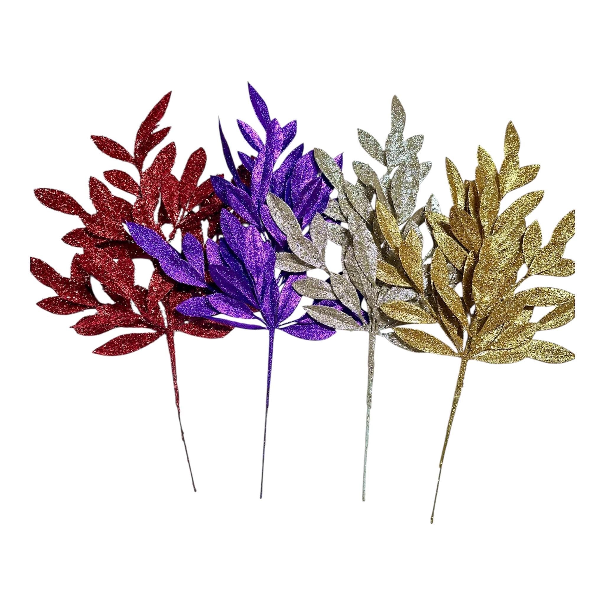Champagne Glitter Bay Leaf Spray 23"L
