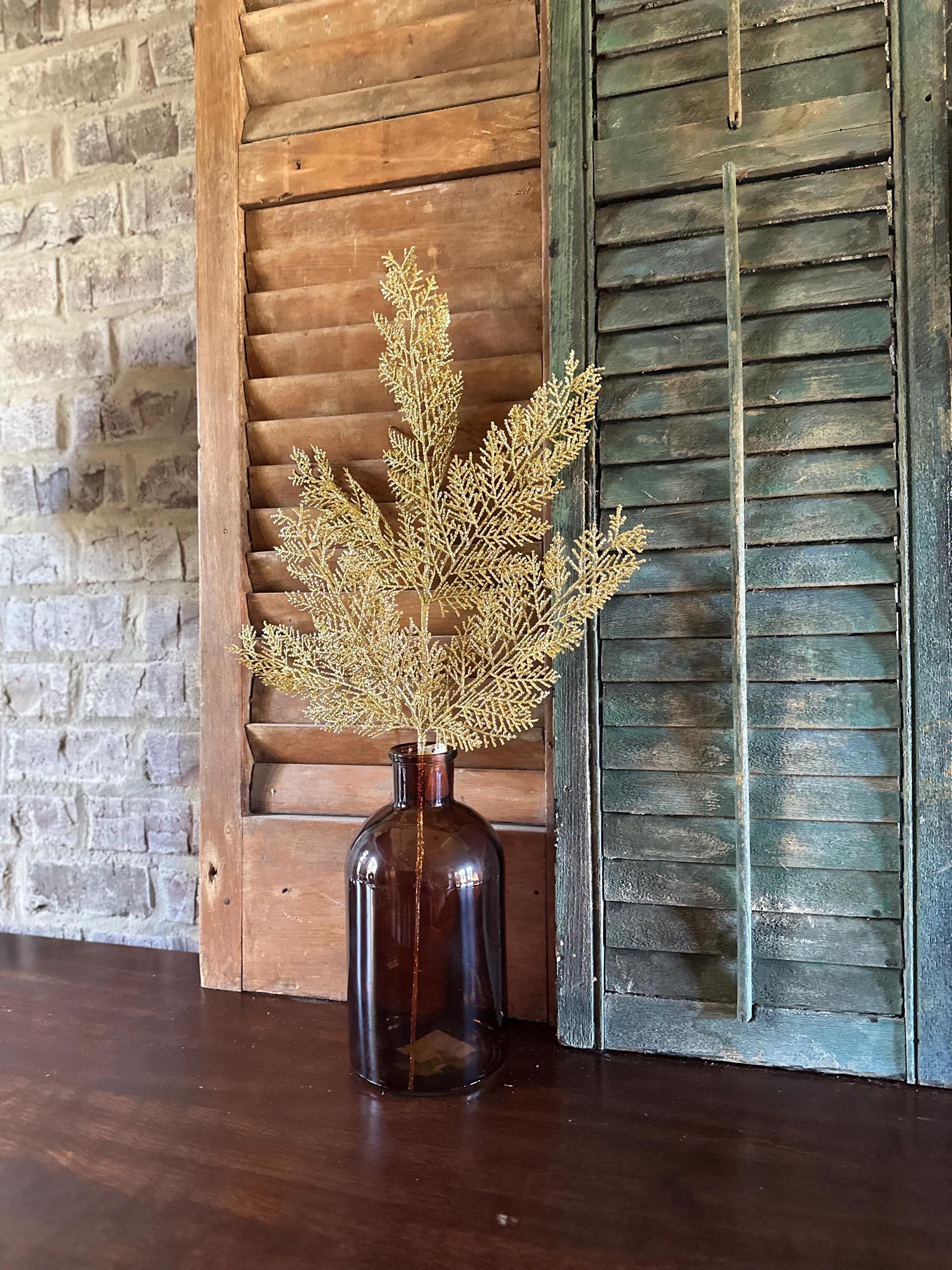 Gold Glitter Leaf Spray for Christmas Tree Mantel Garland Holiday Decor Sparkly Artificial Pick for Wreath Making Floral Arrangements