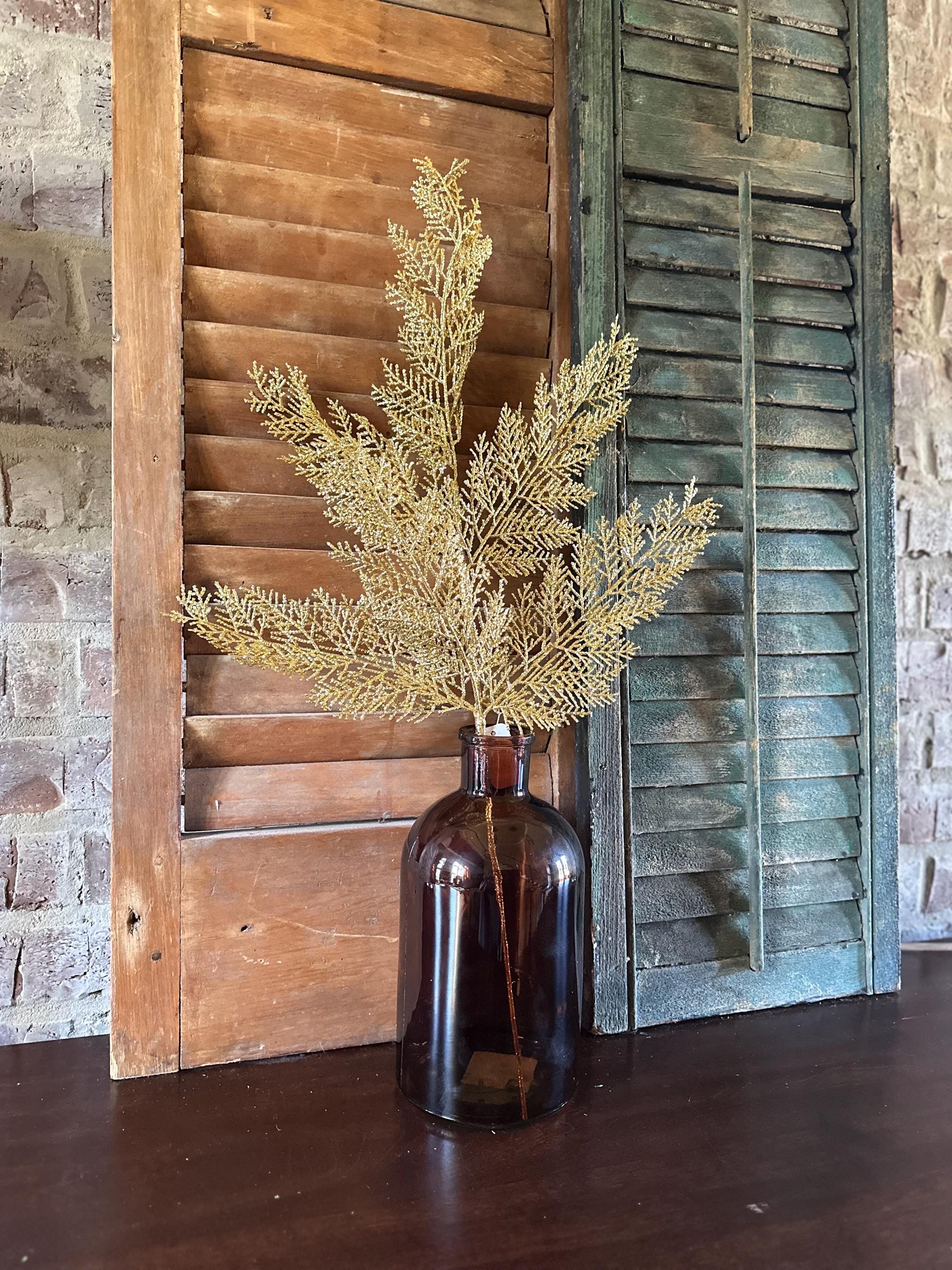 Gold Glitter Leaf Spray for Christmas Tree Mantel Garland Holiday Decor Sparkly Artificial Pick for Wreath Making Floral Arrangements