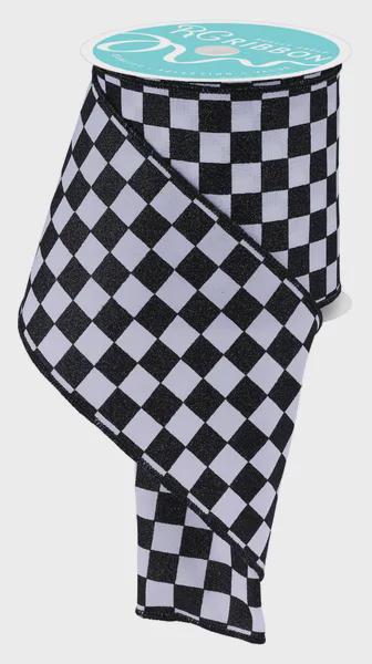 Black White Checkered Ribbon -Available in 2.5", 4" x 10yd - Race Day Game Day Sports