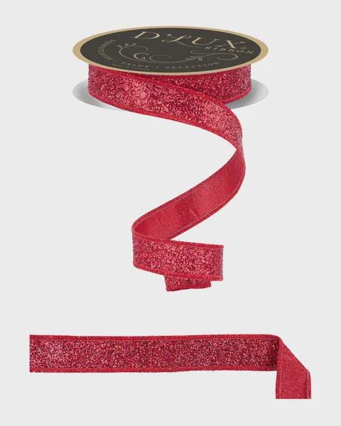 Red Glitter Wired Ribbon – 7/8" x 10 Yards