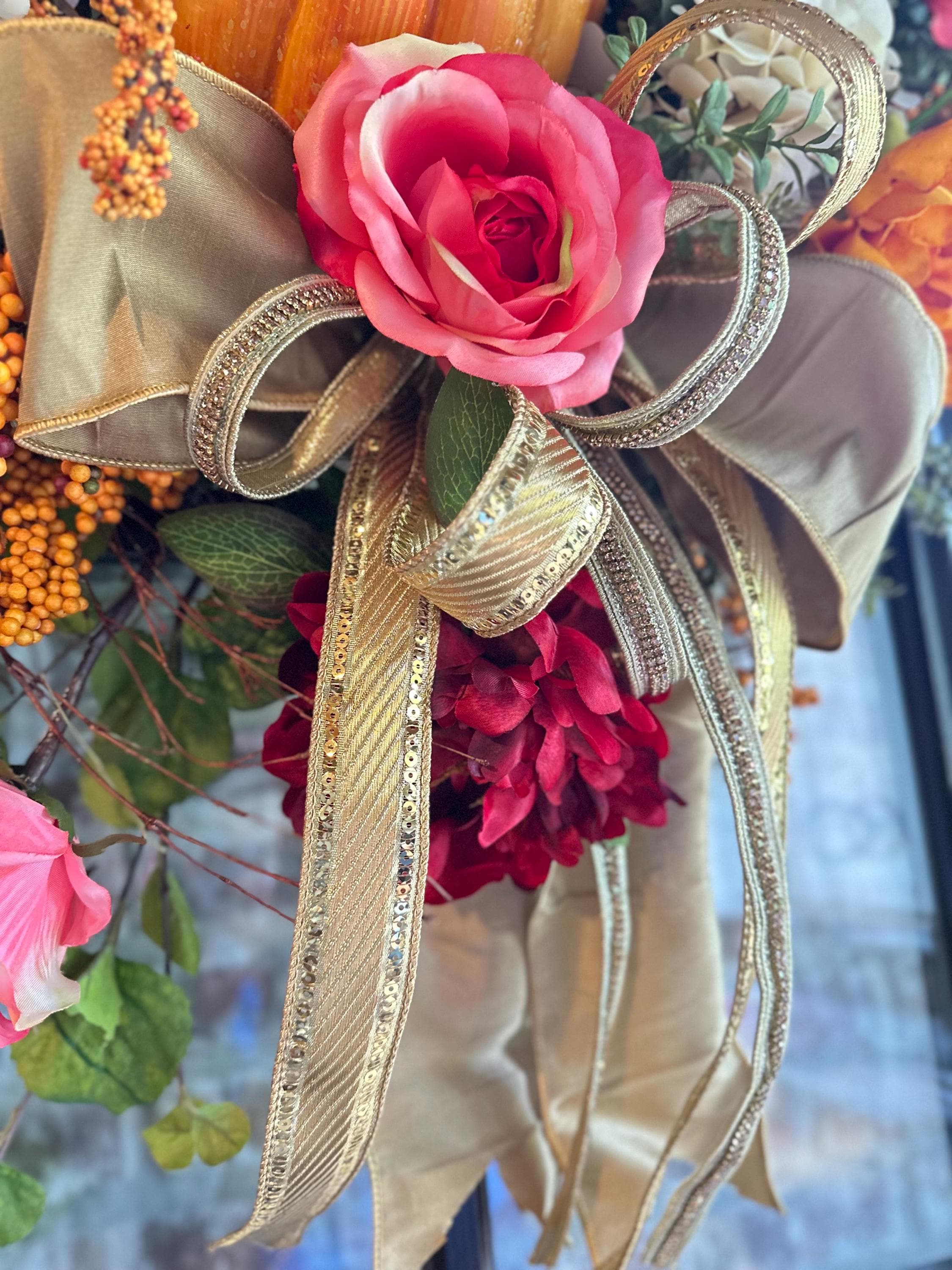 Gold Metallic Ribbon Craft Supply for Christmas Ribbon Wire Edge Sequin Trim Holiday Wreath Making Material Gift Wrap Party Accent