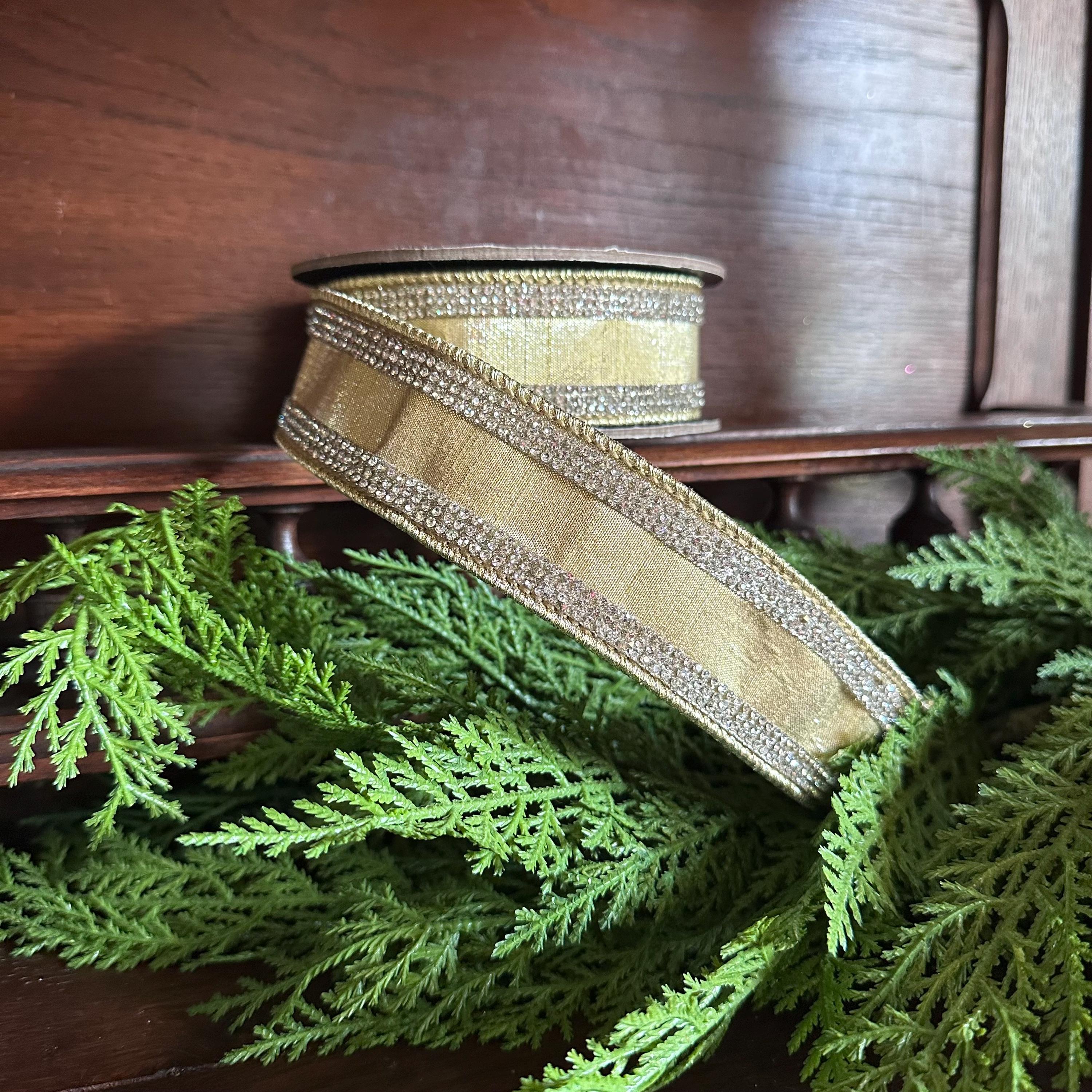 Designer Ribbon Collection Gold Metallic Trim Crystal Edge Detail Premium Wedding Style Luxury Gift Wrap Essential Professional Grade Construction Shapeable Wire Border Beautiful Holiday Accent Special Occasion Material Elegant Touch Five