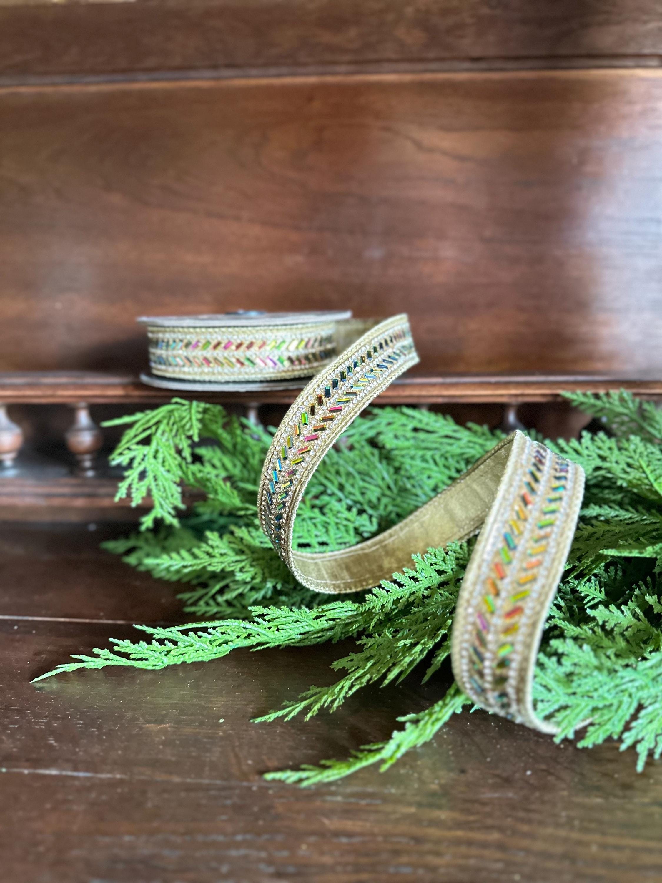Designer Wired Ribbon, Luxury Ribbon, Wreath Ribbon, Bow Making Ribbon, Pastel Metallic Ribbon, Christmas Ribbon Tree Decor D Stevens Ribbon