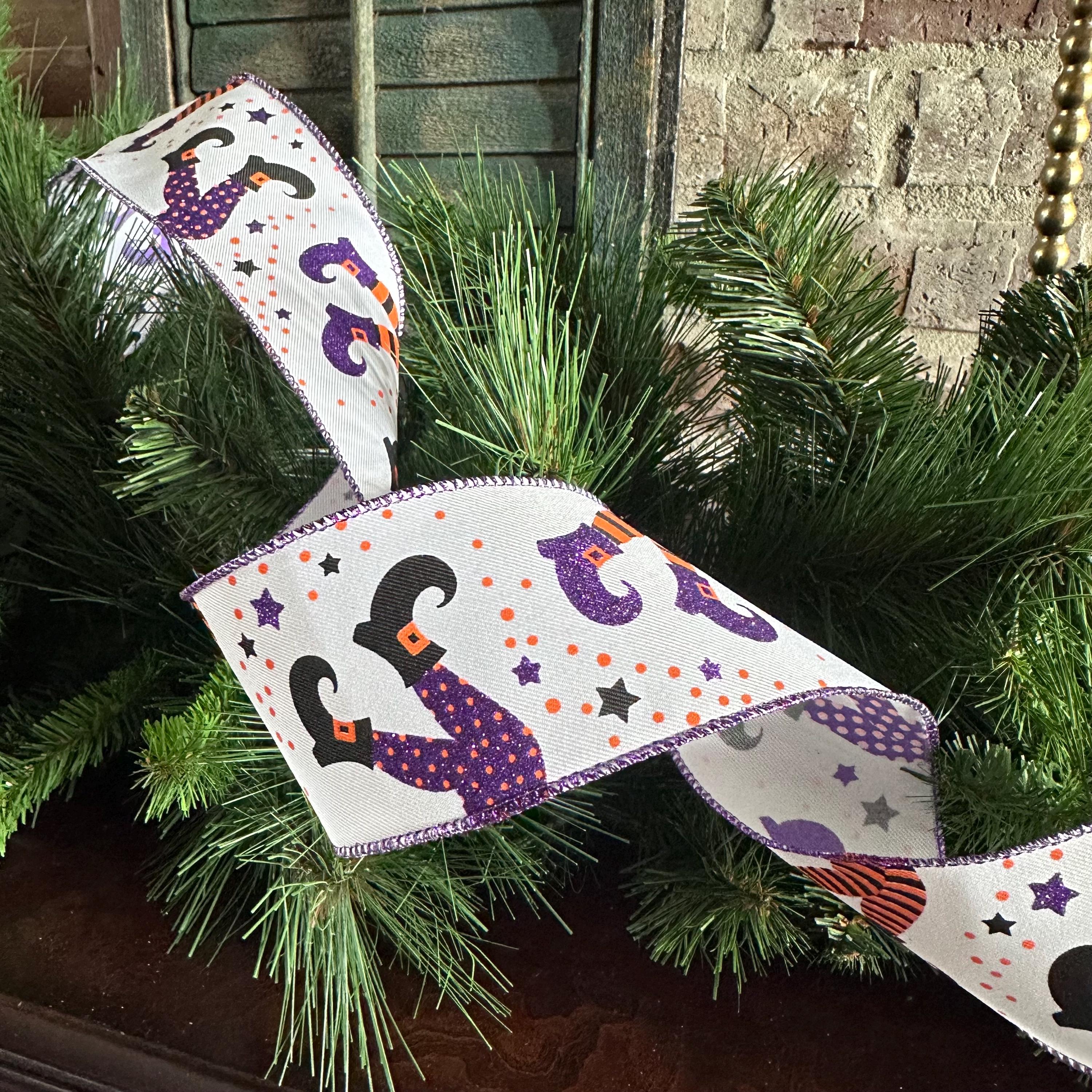 Halloween Wired Ribbon Witch Legs Ribbon Spooky Ribbon Halloween Decor Ribbon Wreath Making Ribbon Halloween wreath ribbon 10 Yard Roll
