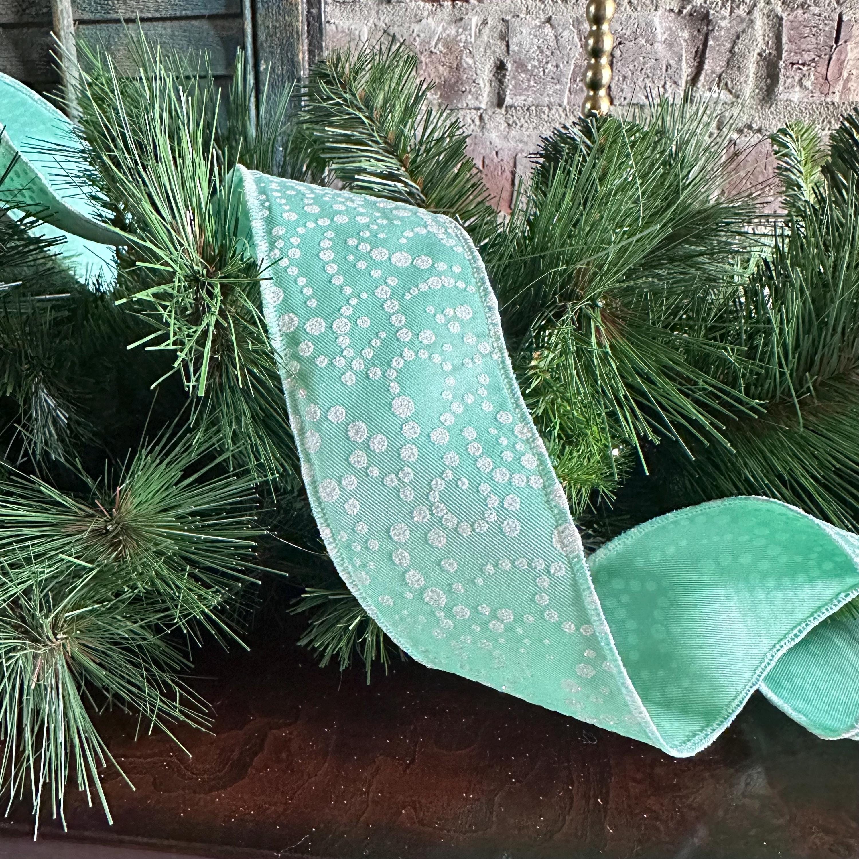 Mint Green Glitter Dot Ribbon White Sparkle Ribbon for Wreaths Bows Baby Shower Candy Theme Crafts