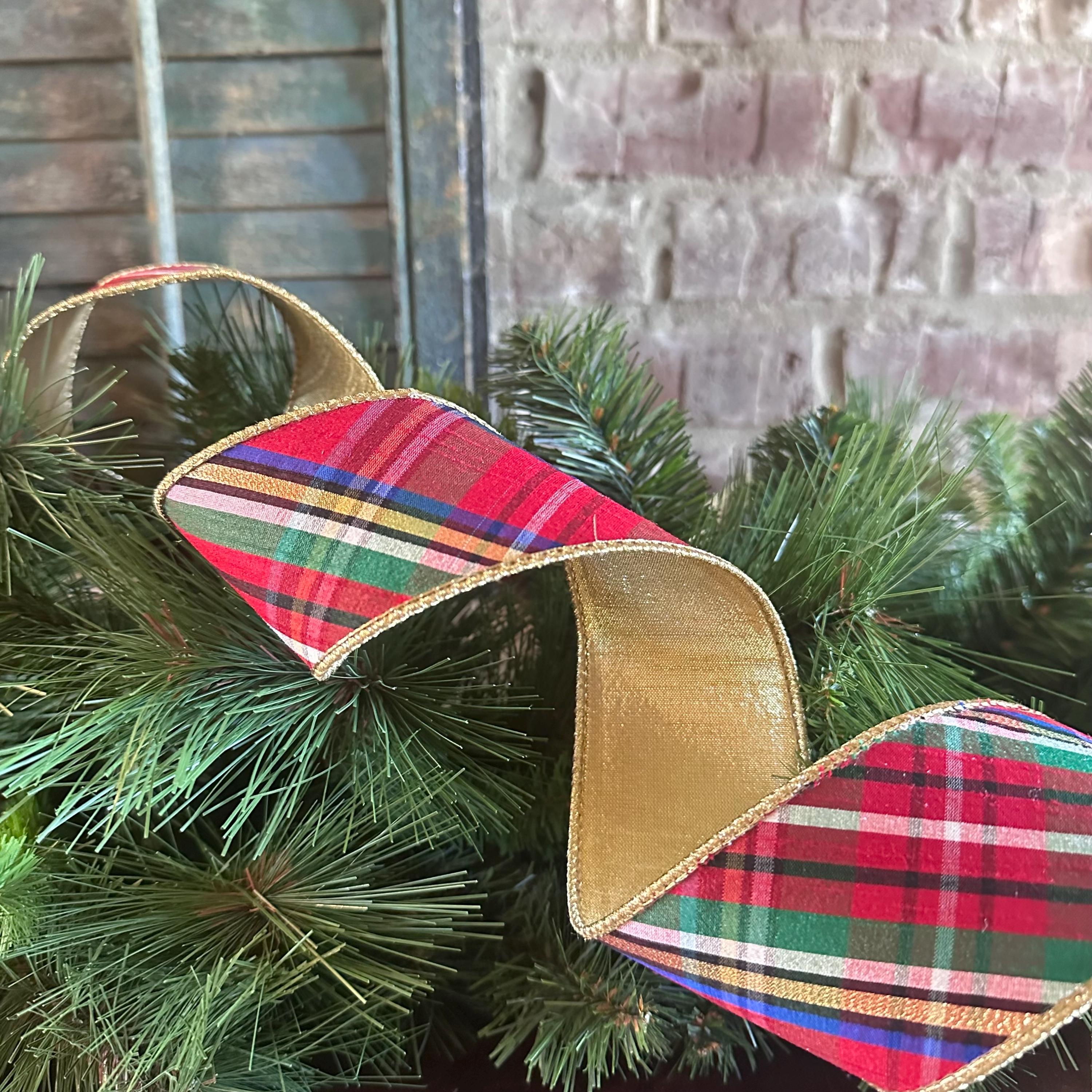 Traditional Plaid Ribbon Holiday Craft Wreath Making Christmas Bow Tree Decor Gold Edge Nutcracker Design Christmas Tree D Stevens Ribbon