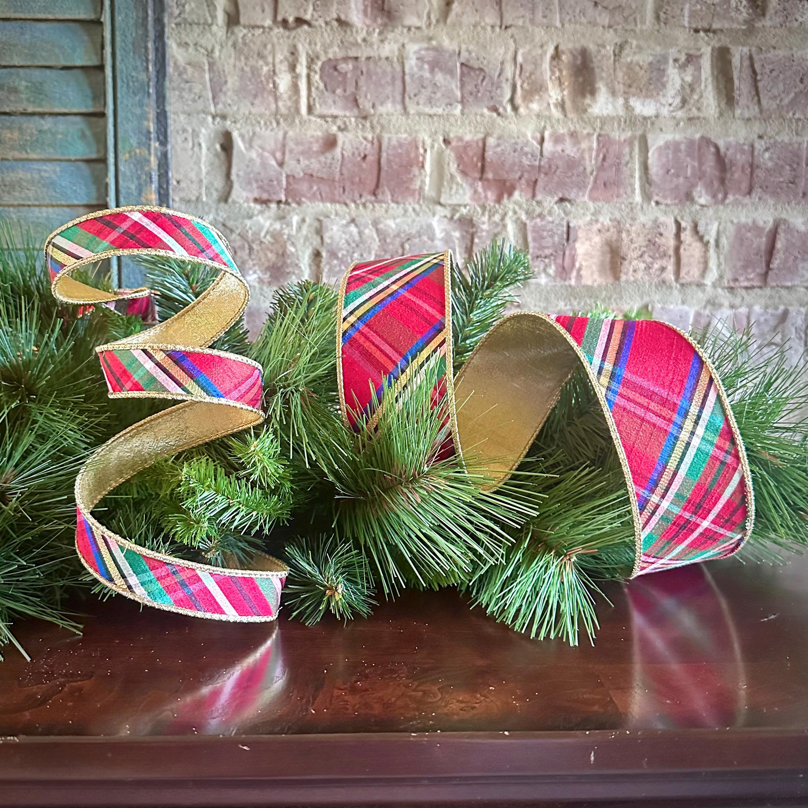 Traditional Plaid Ribbon Holiday Craft Wreath Making Christmas Bow Tree Decor Gold Edge Nutcracker Design Christmas Tree D Stevens Ribbon