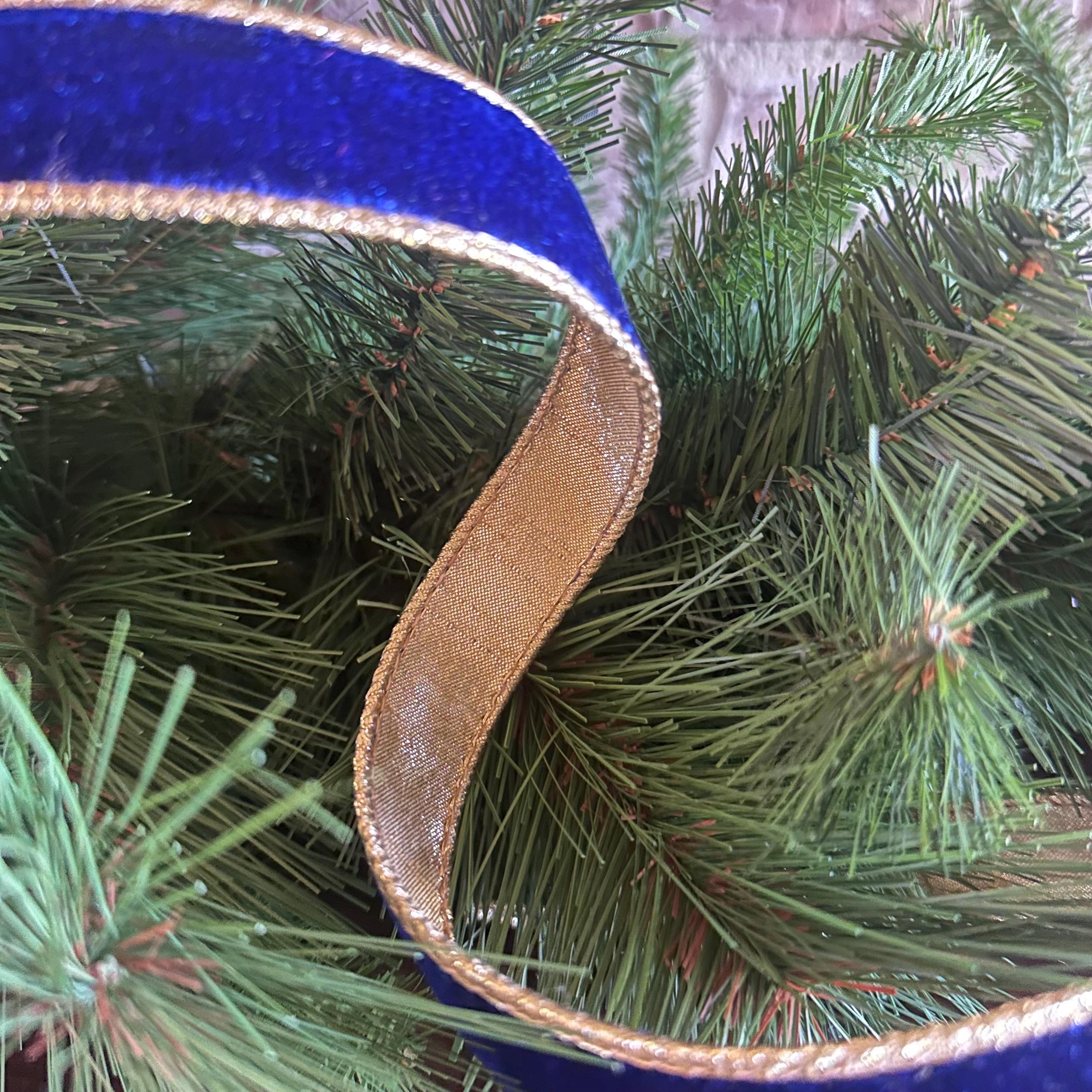 Blue Velvet Wired Ribbon, Luxury Christmas Ribbon, Designer Ribbon for Wreaths, Trees, Garland Holiday Decor D Stevens Ribbon