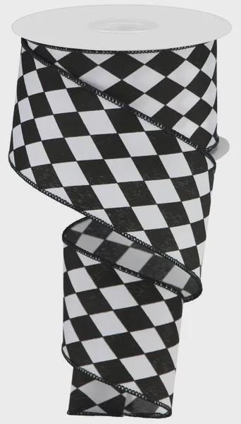 Harlequin Ribbon Craft Supply for Wreath Making Nutcracker Design Holiday Decor Accent Piece Black White Bow Diamond Mardi Gras Ribbon