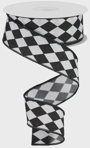 Harlequin Ribbon Craft Supply for Wreath Making Nutcracker Design Holiday Decor Accent Piece Black White Bow Diamond Mardi Gras Ribbon