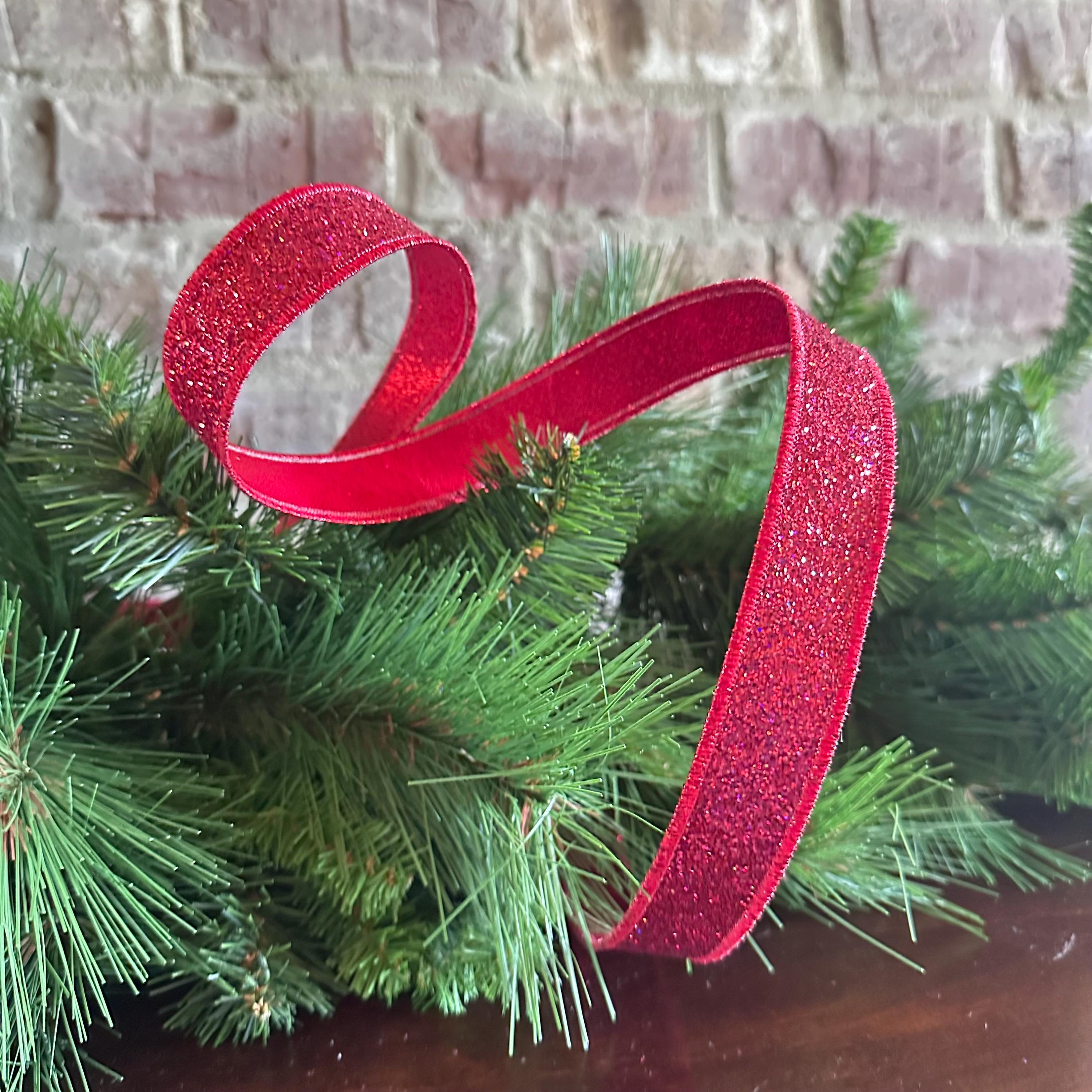 Red Glitter Wired Ribbon – 7/8" x 10 Yards