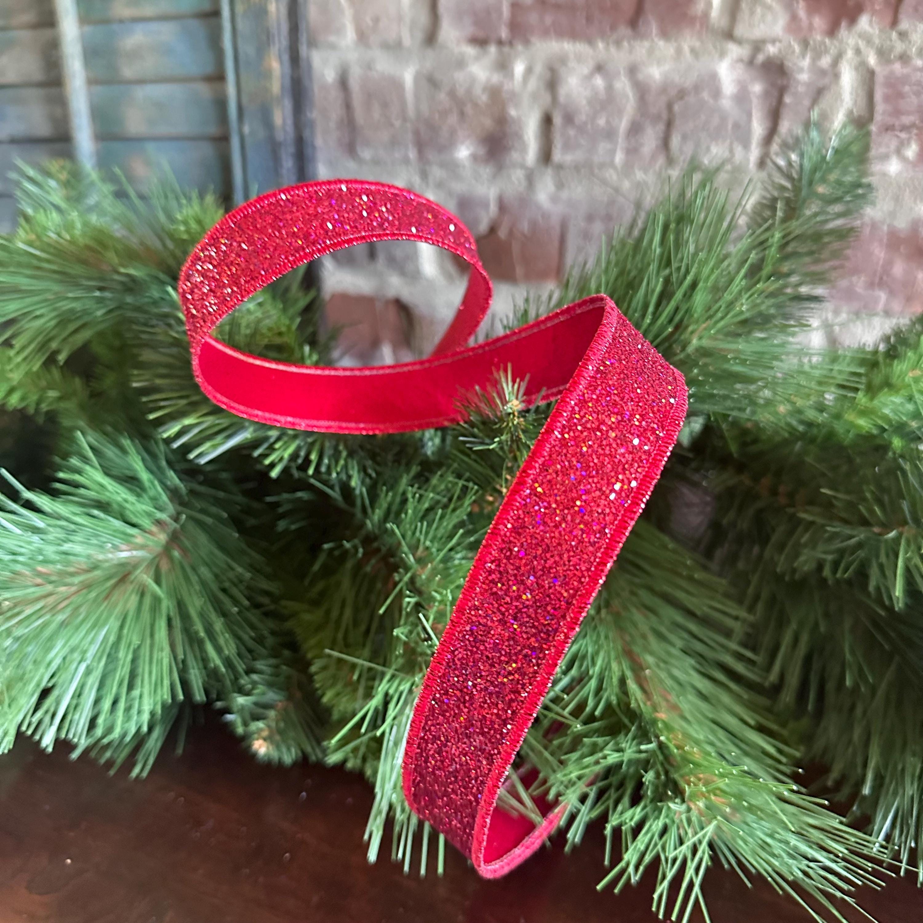 Red Glitter Wired Ribbon – 7/8" x 10 Yards
