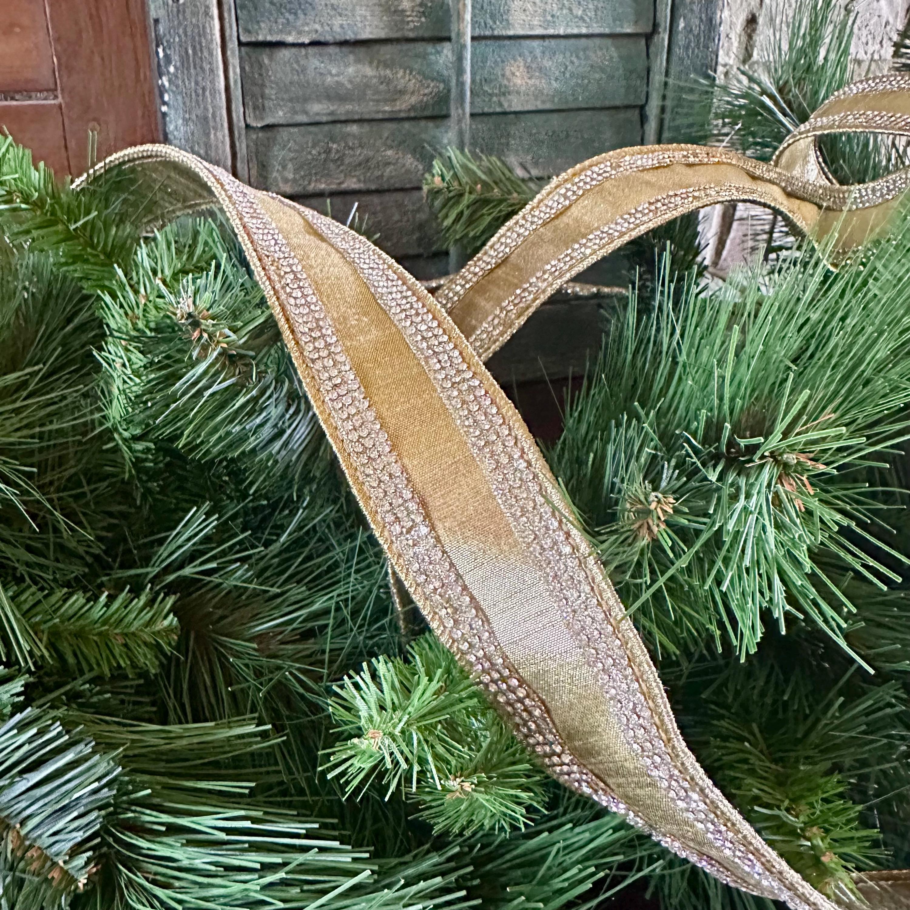 Gold Crystal Edge Ribbon Wired Ribbon Luxury Designer Ribbon Wedding Ribbon Christmas Tree Ribbon Wreath Ribbon Holiday Decor D Stevens