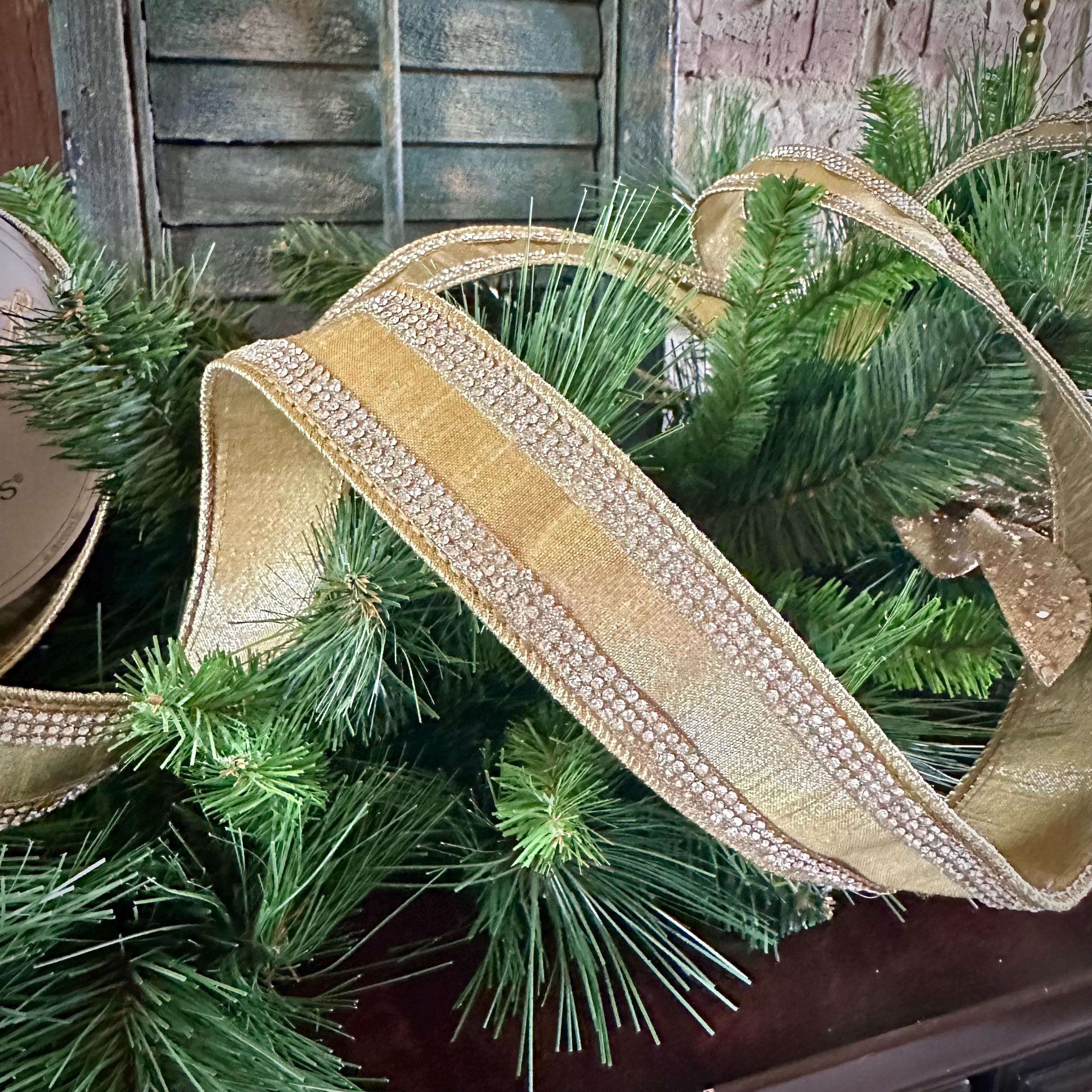 Gold Crystal Edge Ribbon Wired Ribbon Luxury Designer Ribbon Wedding Ribbon Christmas Tree Ribbon Wreath Ribbon Holiday Decor D Stevens