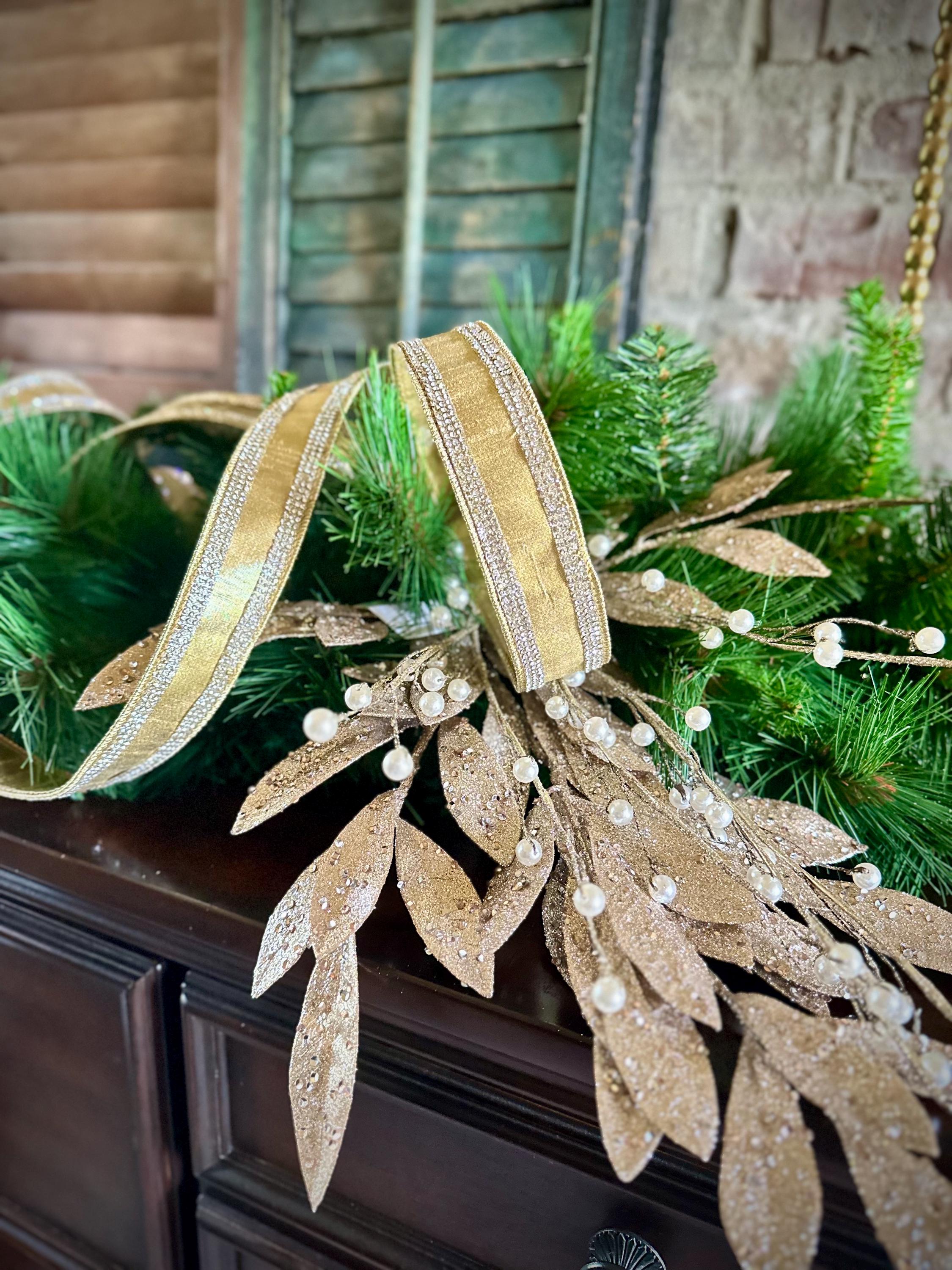 Gold Crystal Edge Ribbon Wired Ribbon Luxury Designer Ribbon Wedding Ribbon Christmas Tree Ribbon Wreath Ribbon Holiday Decor D Stevens
