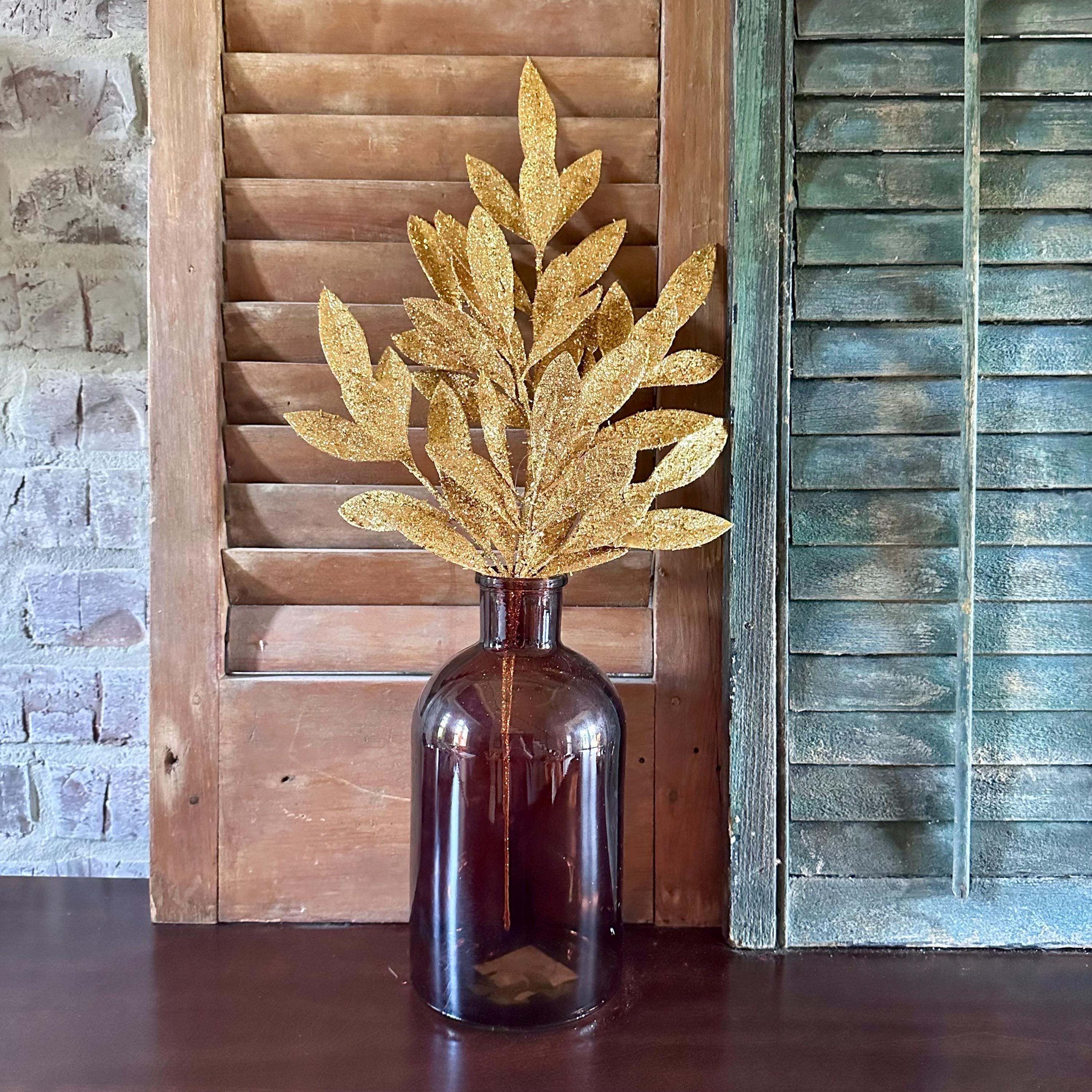 Champagne Glitter Bay Leaf Spray 23"L