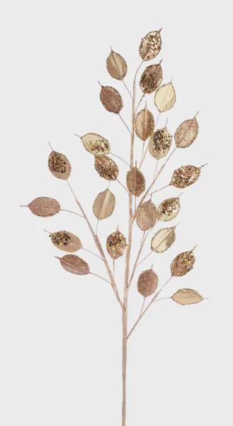 Gold Money Plant Spray Artificial Greenery Stem Metallic Foliage for Wreaths Garlands Christmas Mantel Decor 30 Inch