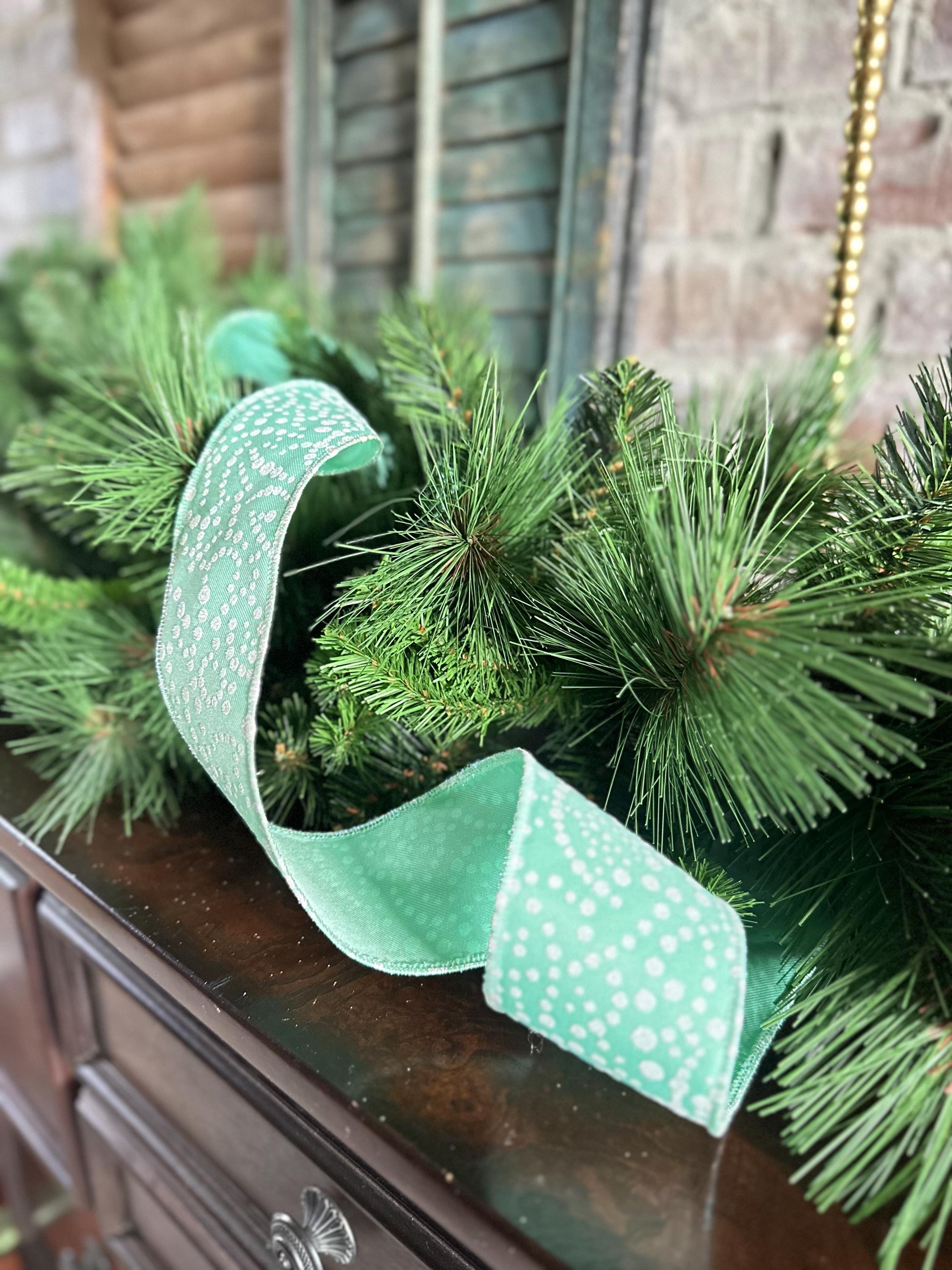 Mint Green Glitter Dot Ribbon White Sparkle Ribbon for Wreaths Bows Baby Shower Candy Theme Crafts