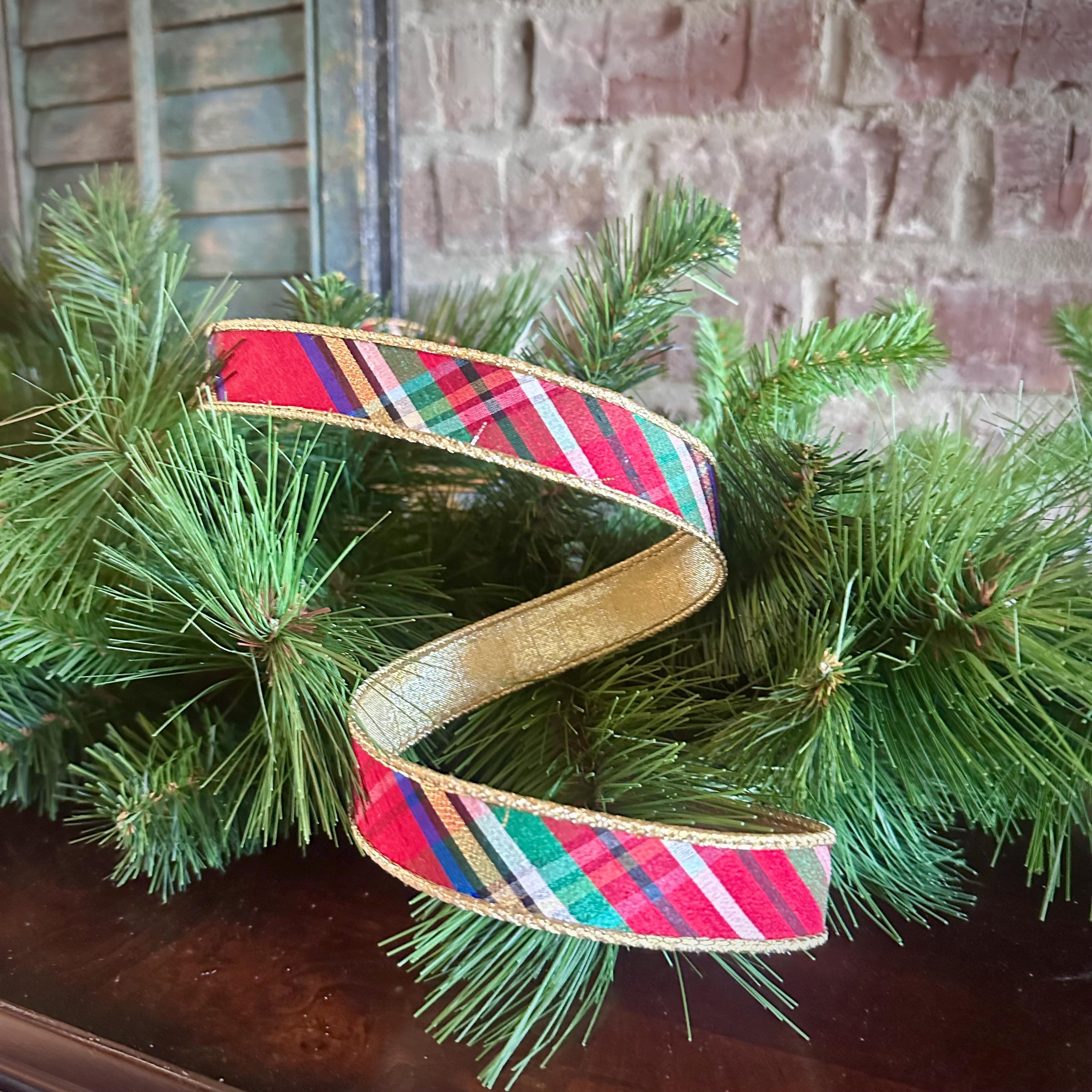 Traditional Plaid Ribbon Holiday Craft Wreath Making Christmas Bow Tree Decor Gold Edge Nutcracker Design Christmas Tree D Stevens Ribbon