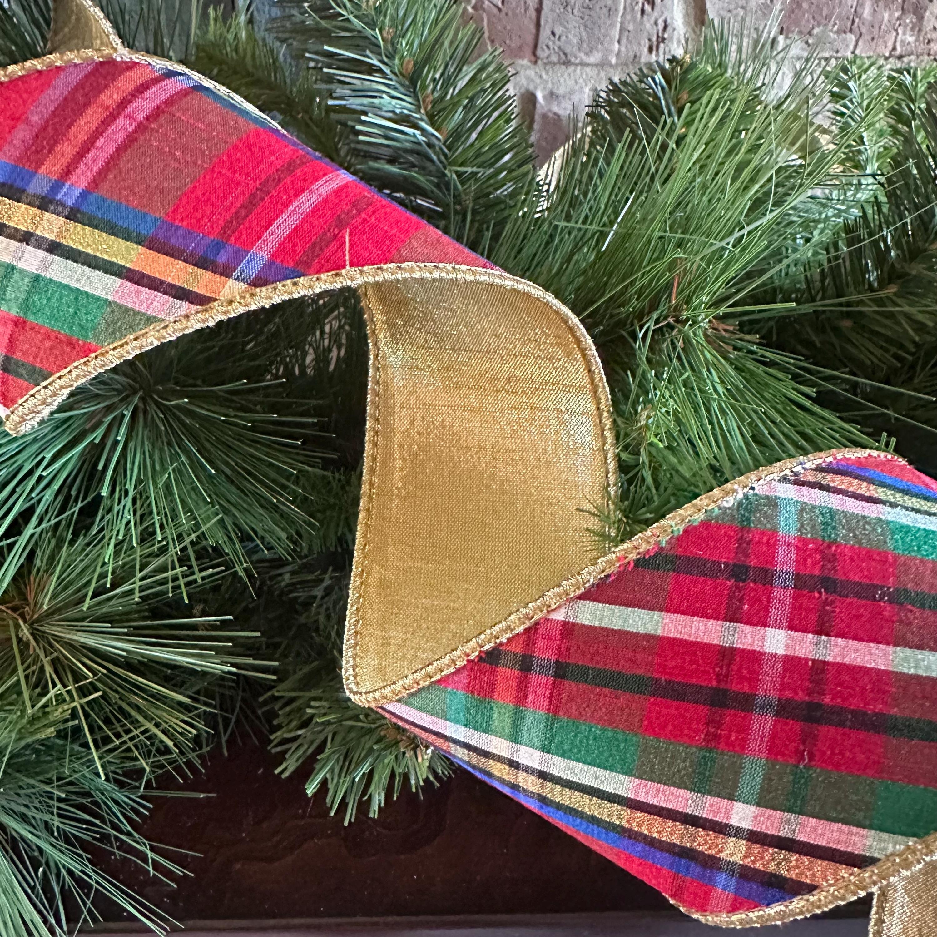 Traditional Plaid Ribbon Holiday Craft Wreath Making Christmas Bow Tree Decor Gold Edge Nutcracker Design Christmas Tree D Stevens Ribbon