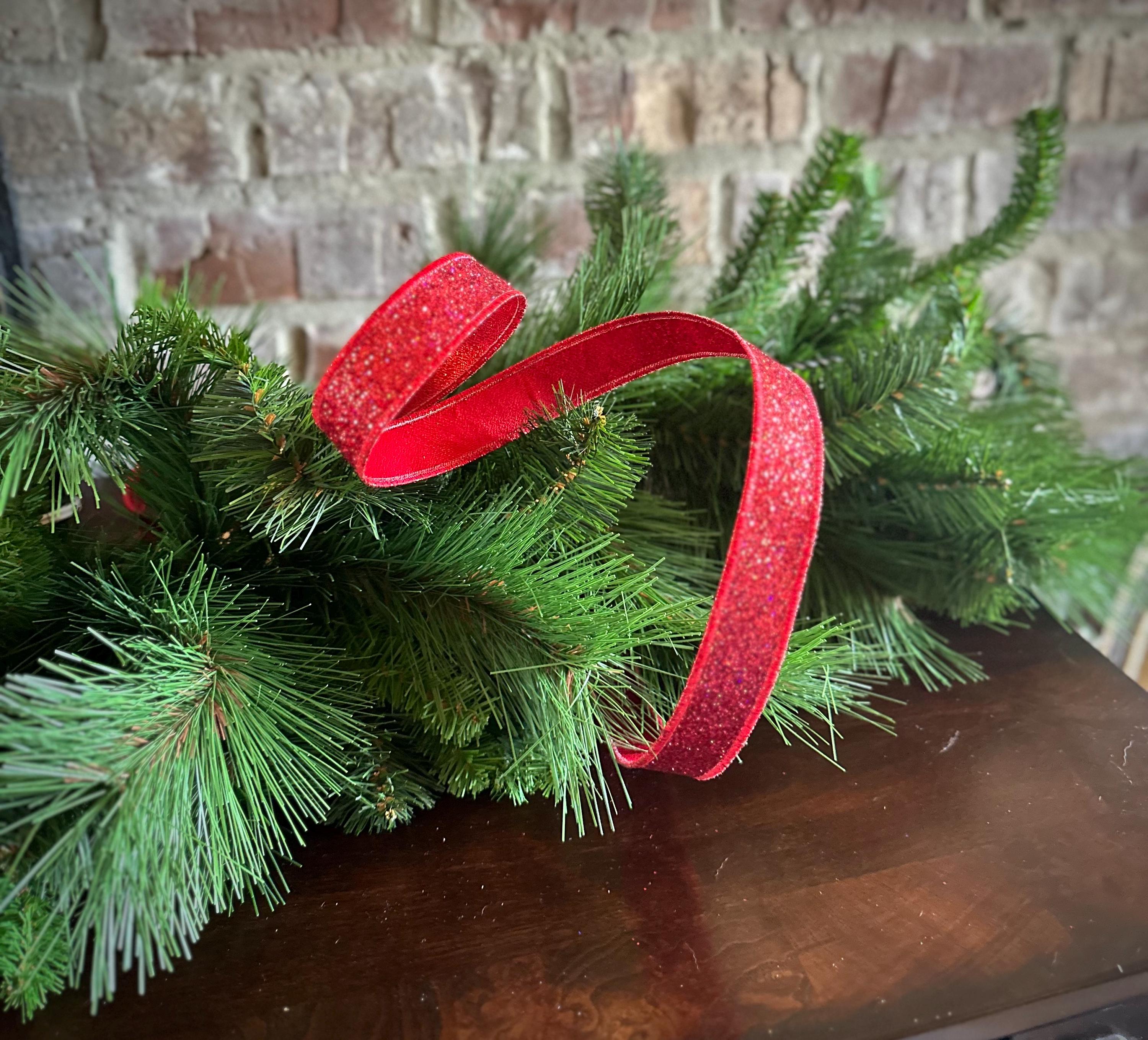 Red Glitter Wired Ribbon – 7/8" x 10 Yards