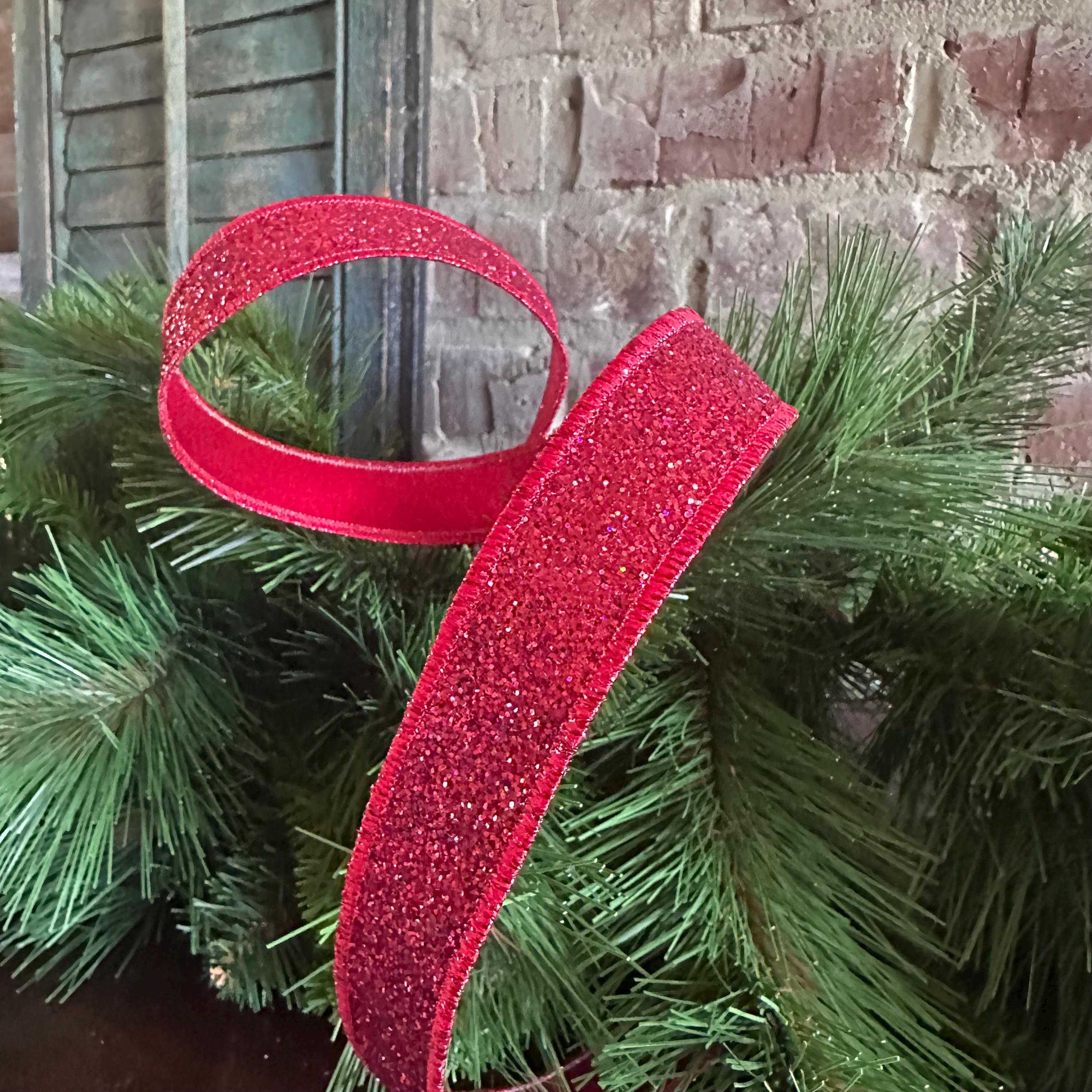 Red Glitter Wired Ribbon – 7/8" x 10 Yards